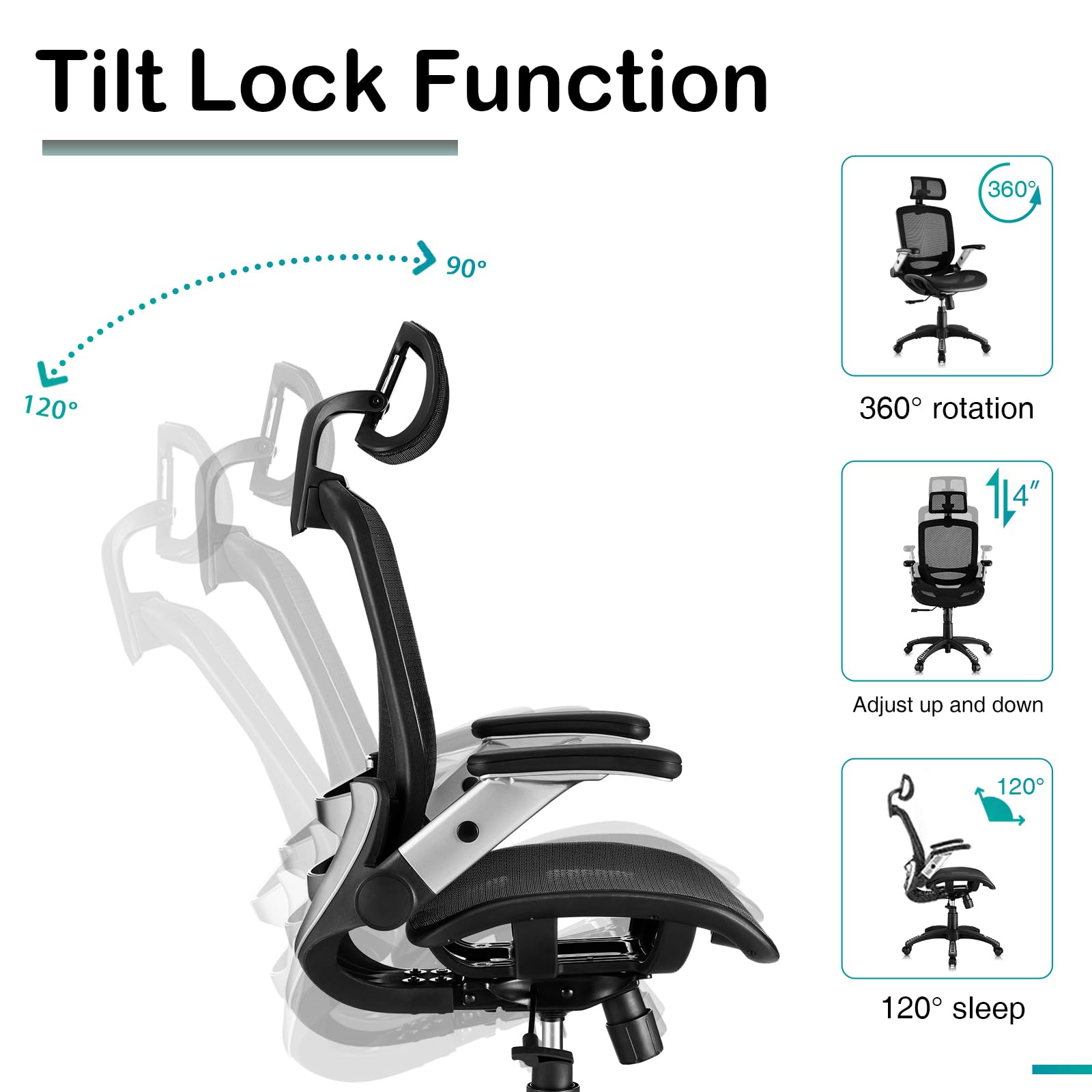 **SUNNOW Ergonomic Office Chair with Flip-Up Arms, 3D Headrest & Adjustable Tilt (90°-120°) – High Back Mesh Computer Chair for Big & Tall Users – Perfect for Home Office, Gaming & Executive Work**    *(Use Cases: Ideal for long work sessions, gaming marathons, or ergonomic support in home offices and executive workspaces.)*