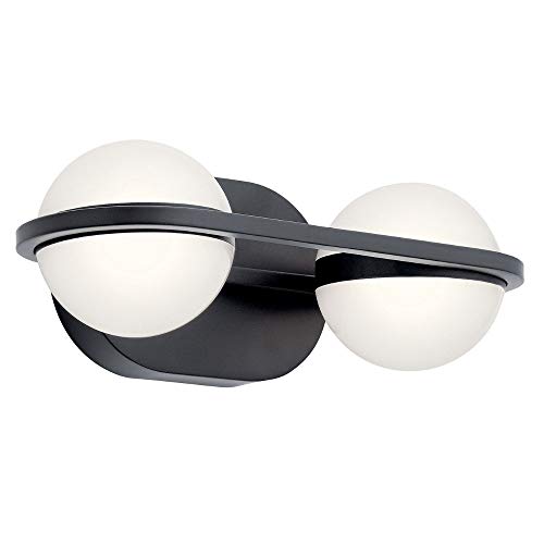 Elan 85091MBK 2-Light LED Vanity Mirror with Matte Black Finish - 12W Energy Efficient Bathroom Makeup Mirror for Dressing Room, Bedroom, or Salon