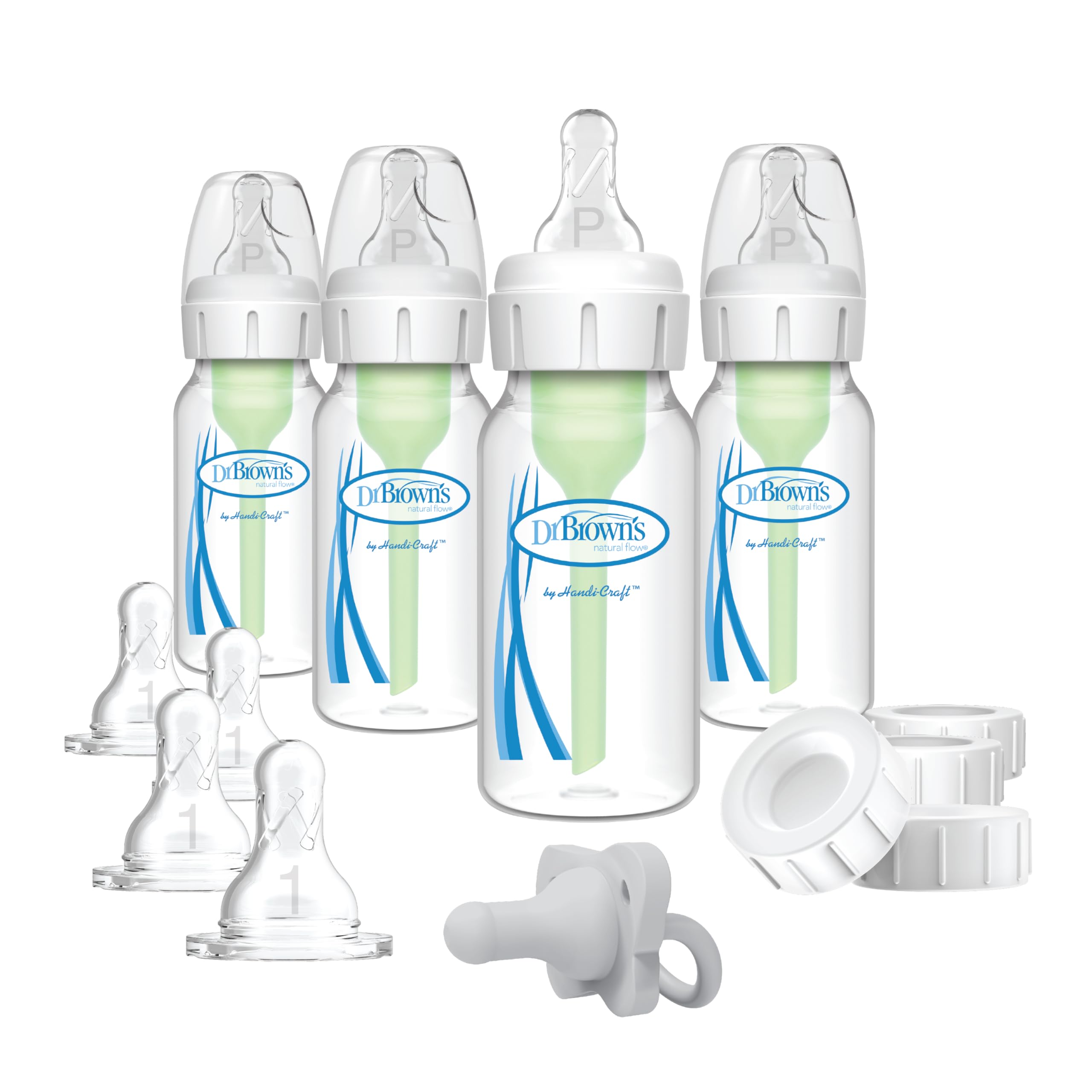 Dr. Brown's Options+ Anti-Colic Baby Bottle Set - 4oz Slow Flow Newborn Bottles with HappyPaci & Natural Flow Nipples - Pink Gift Set for Breastfed Babies | Perfect for Feeding, Travel & Reducing Colic
