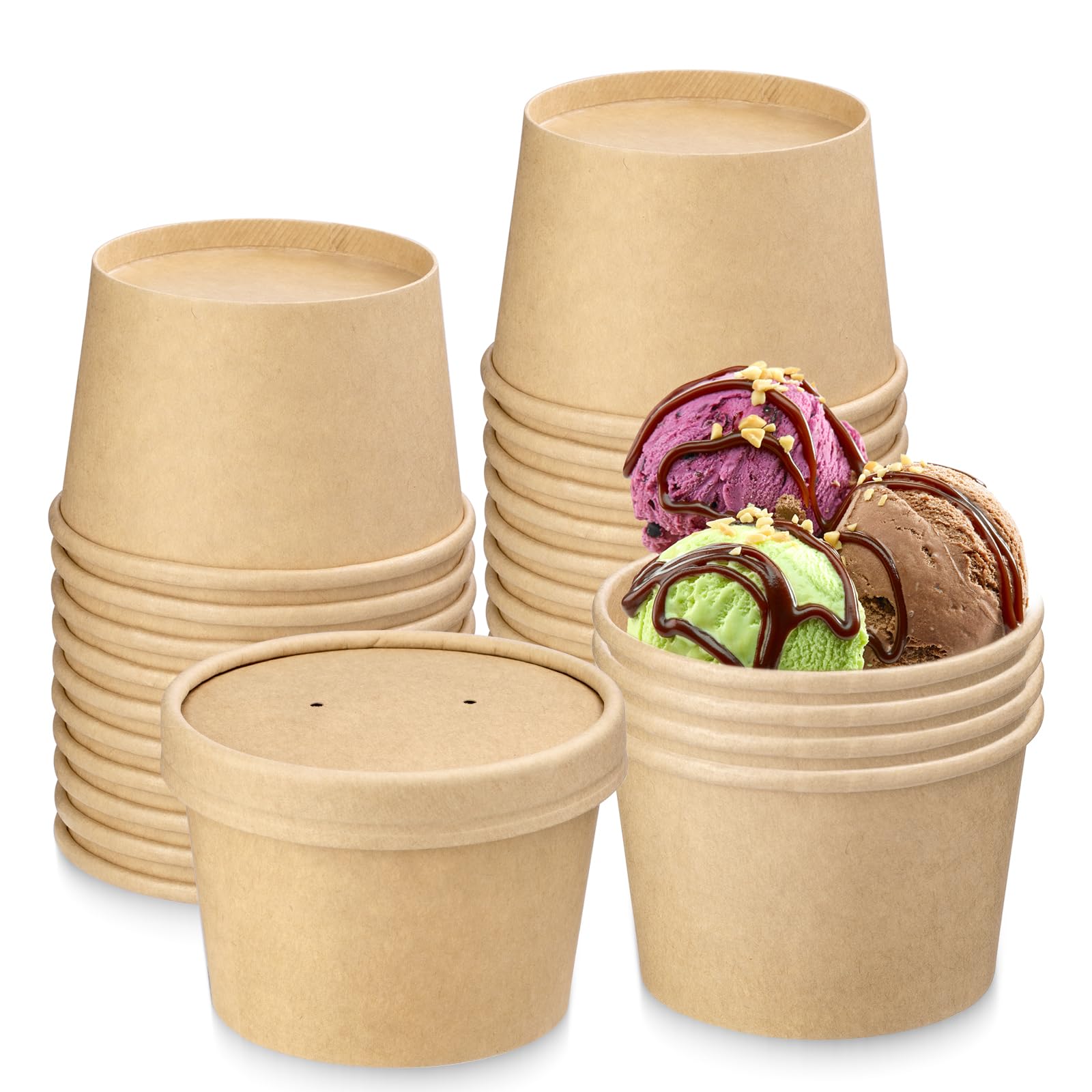 8 oz 25 Pack Disposable Paper Soup Containers with Lids - Eco-Friendly Food Storage Cups for Soup, Ice Cream, Takeout & Restaurants | Perfect for Catering, Food Trucks, Picnics and Office Lunches