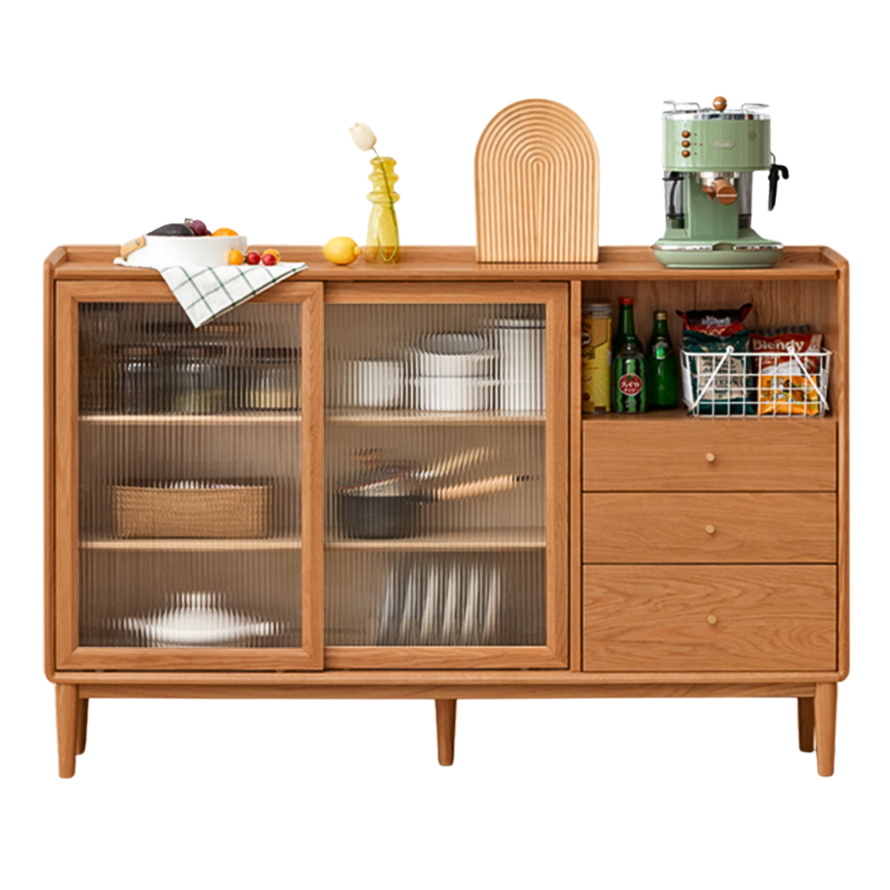 Premium Solid Wood Sideboard with Sliding Doors - Oak, Ash, Black Walnut & Cherry Options - Perfect for Dining Room Storage & Living Room Organization