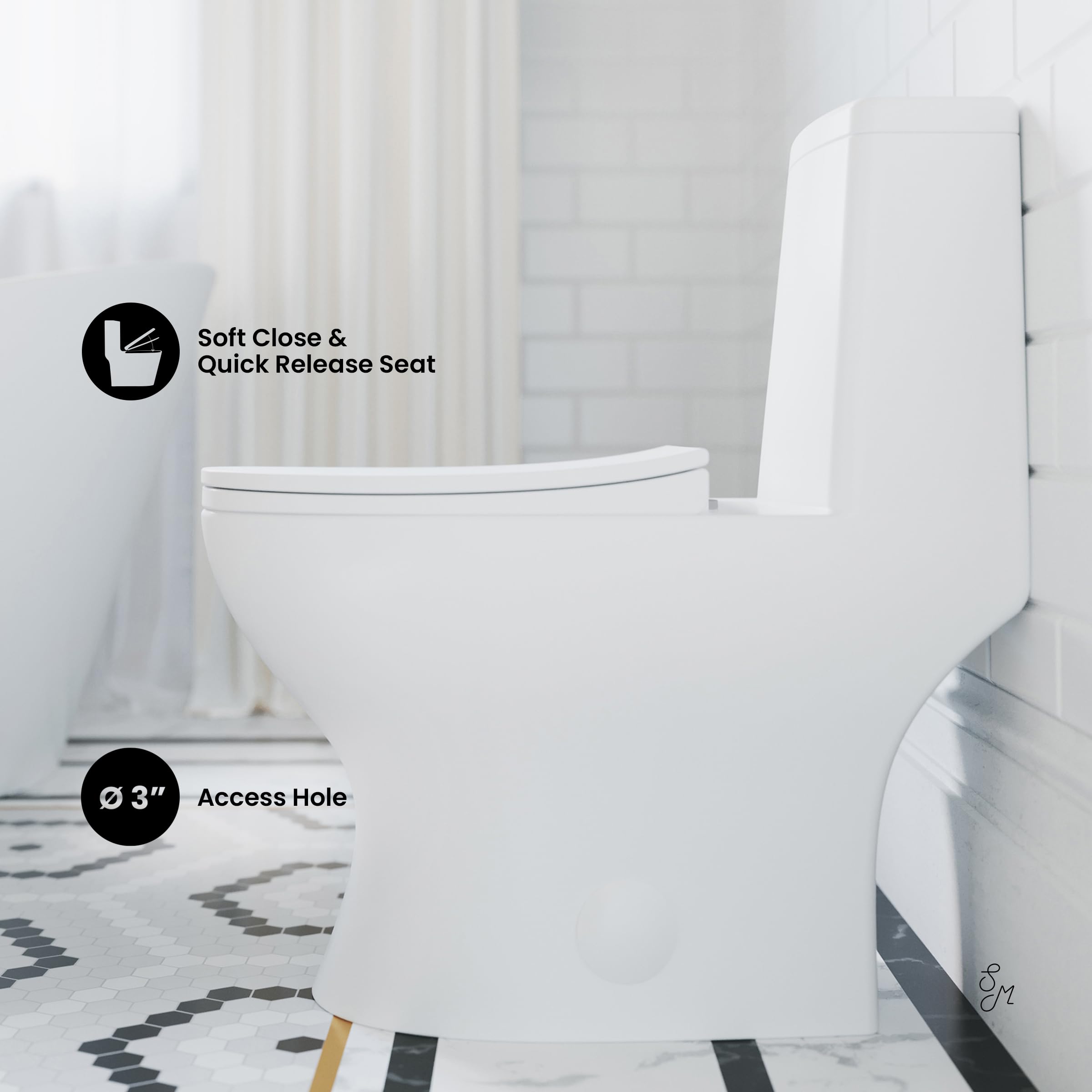 Ivy One-Piece Left-Hand Flush Toilet 1.28 GPF Water-Saving Elongated Bowl - Perfect for Small Bathrooms & Modern Homes