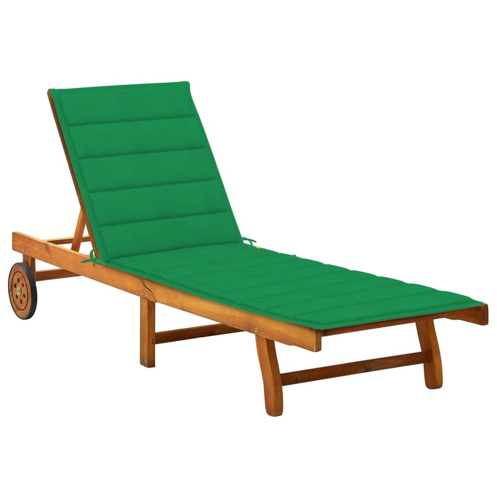 Premium Acacia Wood Patio Sun Lounger with Cushion - Outdoor Garden, Terrace & Beach Lounge Chair - Durable Wooden Daybed for Relaxing by Pool, Backyard or Seaside