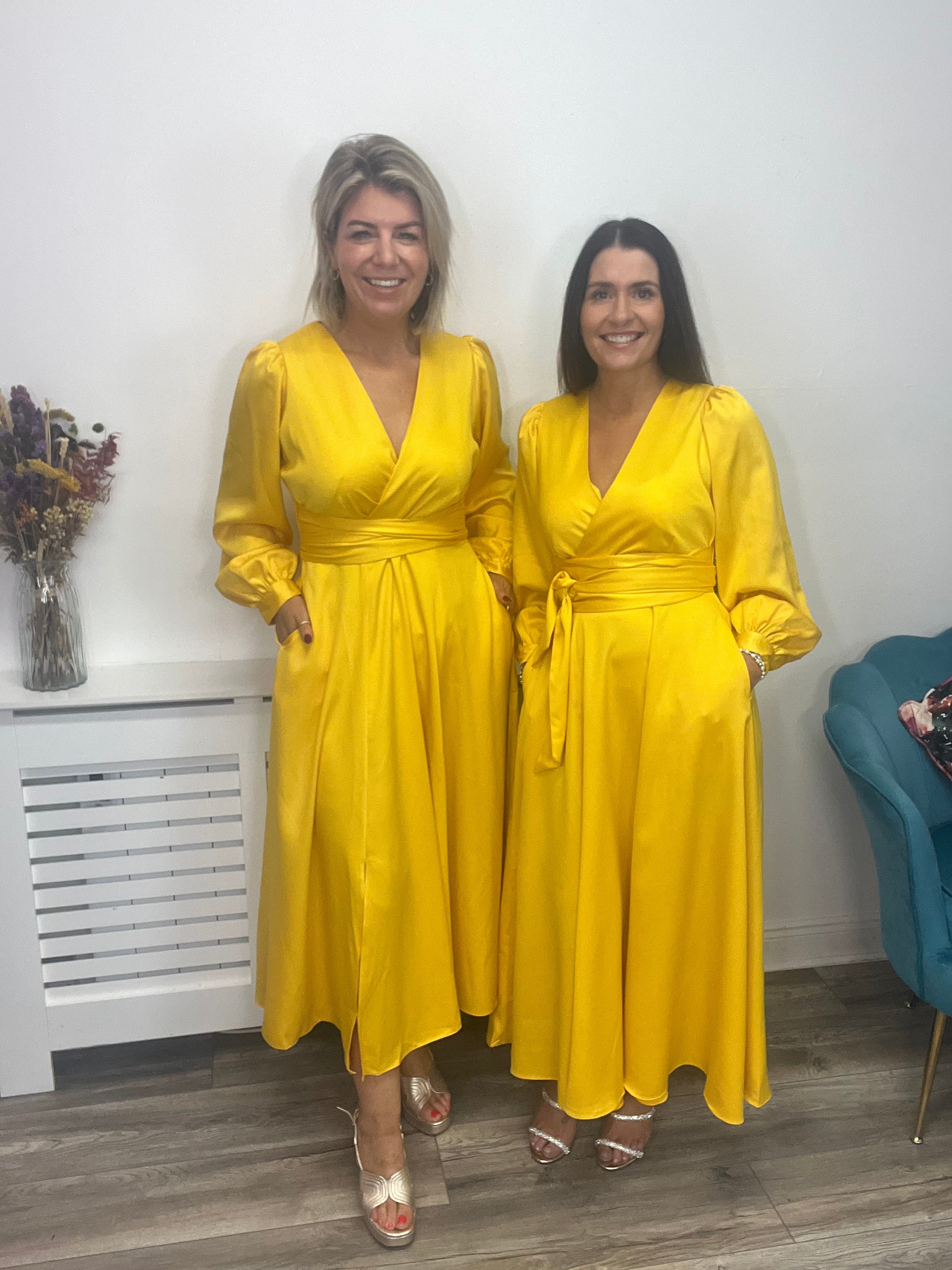 Earla Flowy Full Skirt Midi Dress in Yellow | Women's Summer Casual Dress for Beach, Party & Date Night