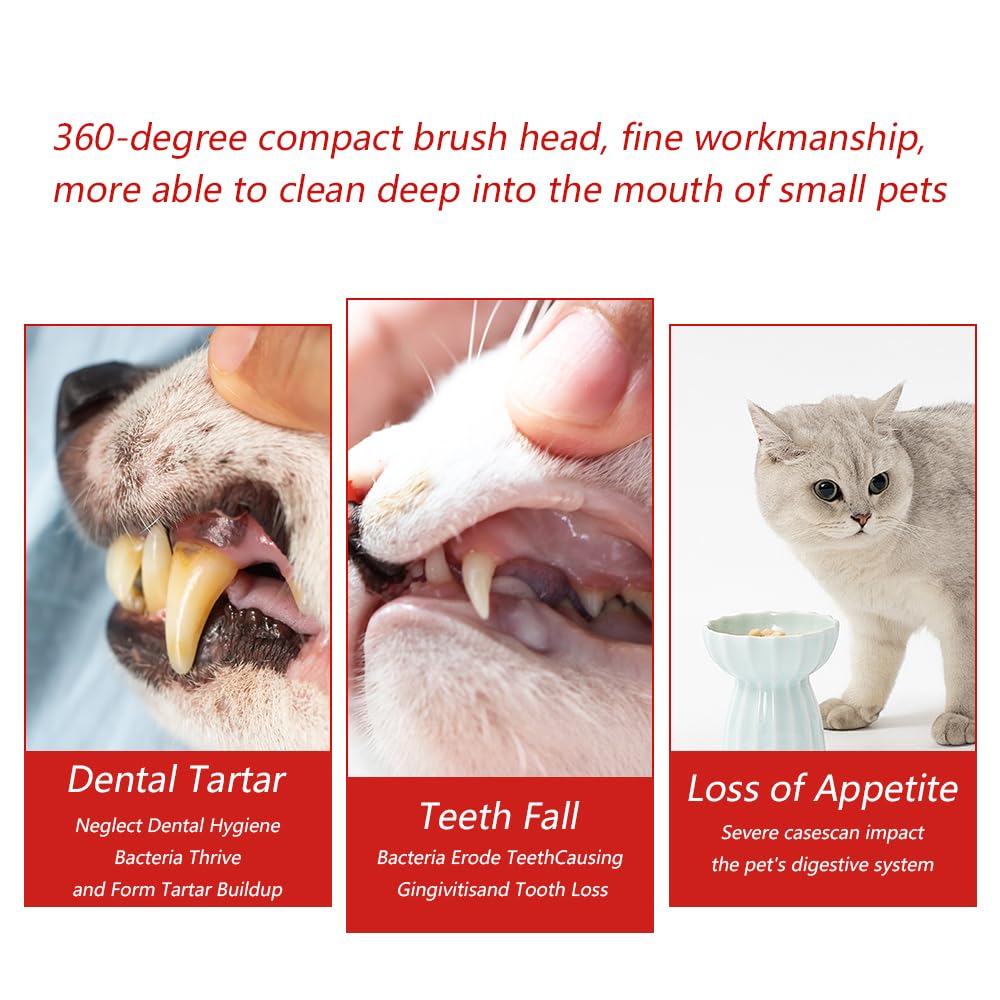2 Pack 360-Degree Soft Silicone Pet Toothbrush for Small Dogs & Cats - 0.51