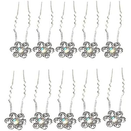 Shidara Bridal Hair Pins - 12pcs White Rhinestone Flower U-Shaped Hair Clips for Wedding, Prom & Special Occasions | Elegant Hair Accessories for Brides, Bridesmaids & Formal Events