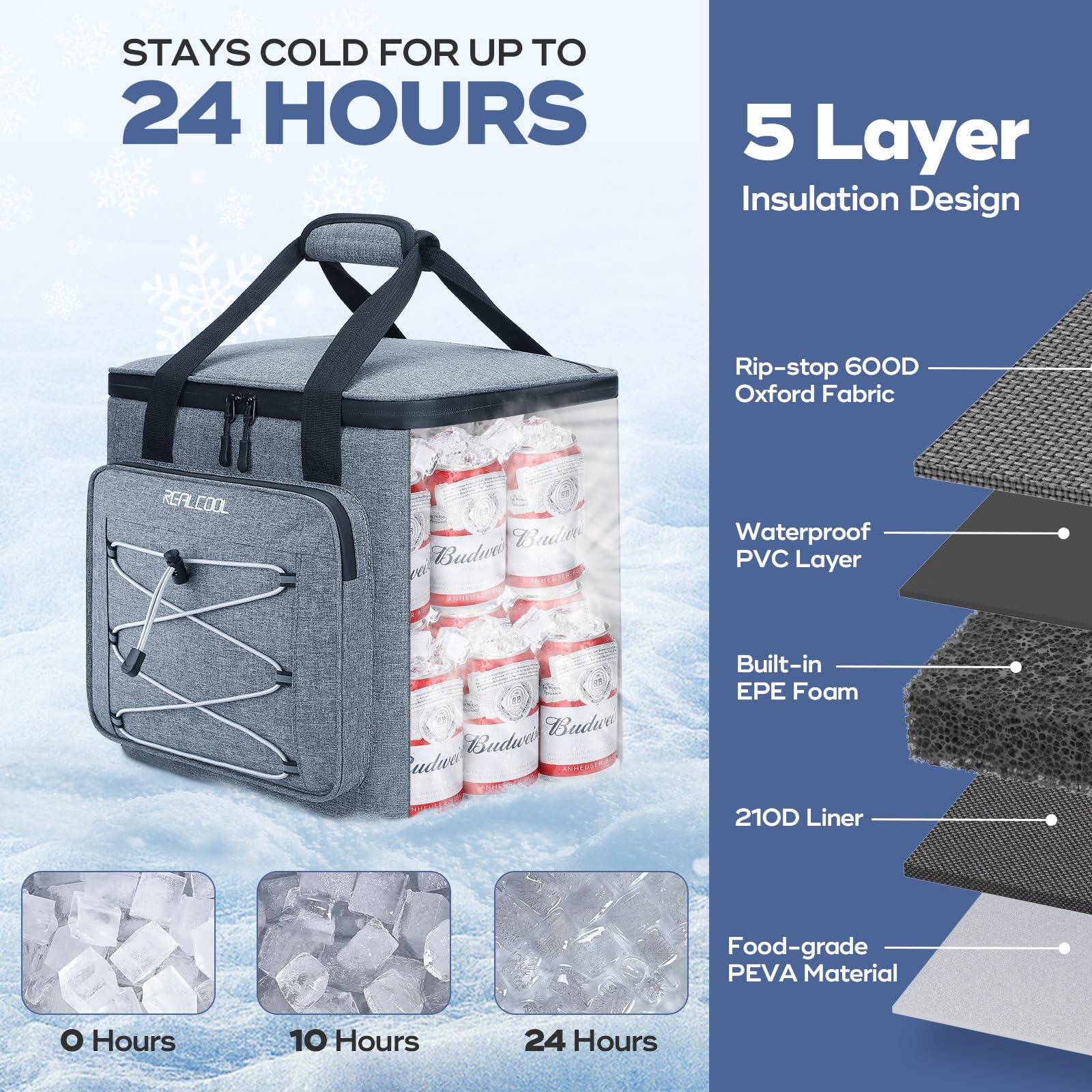 35/45 Can Soft Cooler Bag - Collapsible Insulated Leak-Proof Cooler for Picnic, Beach & Camping | Large Lunch Box for Men & Women | Perfect for Outdoor, Travel & Grocery Shopping