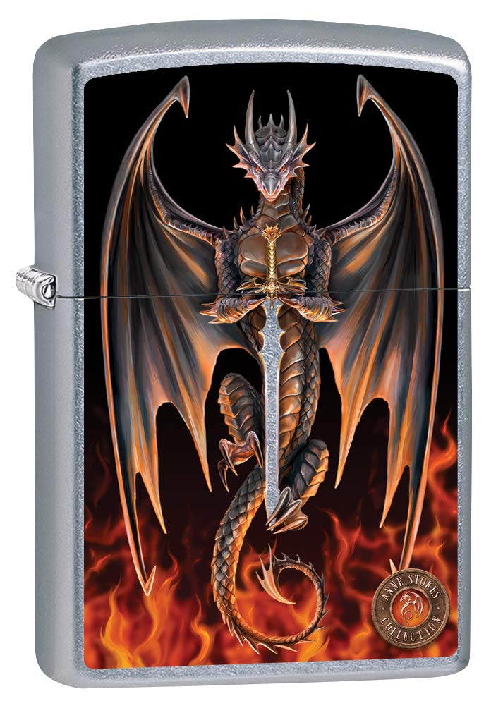 Zippo Lighter Anne Stokes Dragon with Fire and Sword - Street Chrome 80004 | Windproof Refillable Metal Lighter for Outdoor Camping, Hiking & Everyday Carry (EDC)