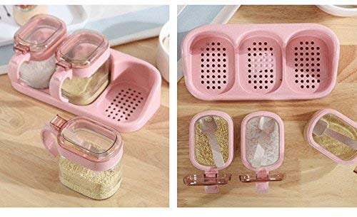 OUTOS 12-Piece Glass Spice Jars Set with Lids & Wooden Spoons - Airtight Kitchen Storage Containers for Salt, Pepper, Herbs - Transparent Seasoning Cruets with Bamboo Base (Pink) - Perfect for Pantry Organization & Cooking Essentials