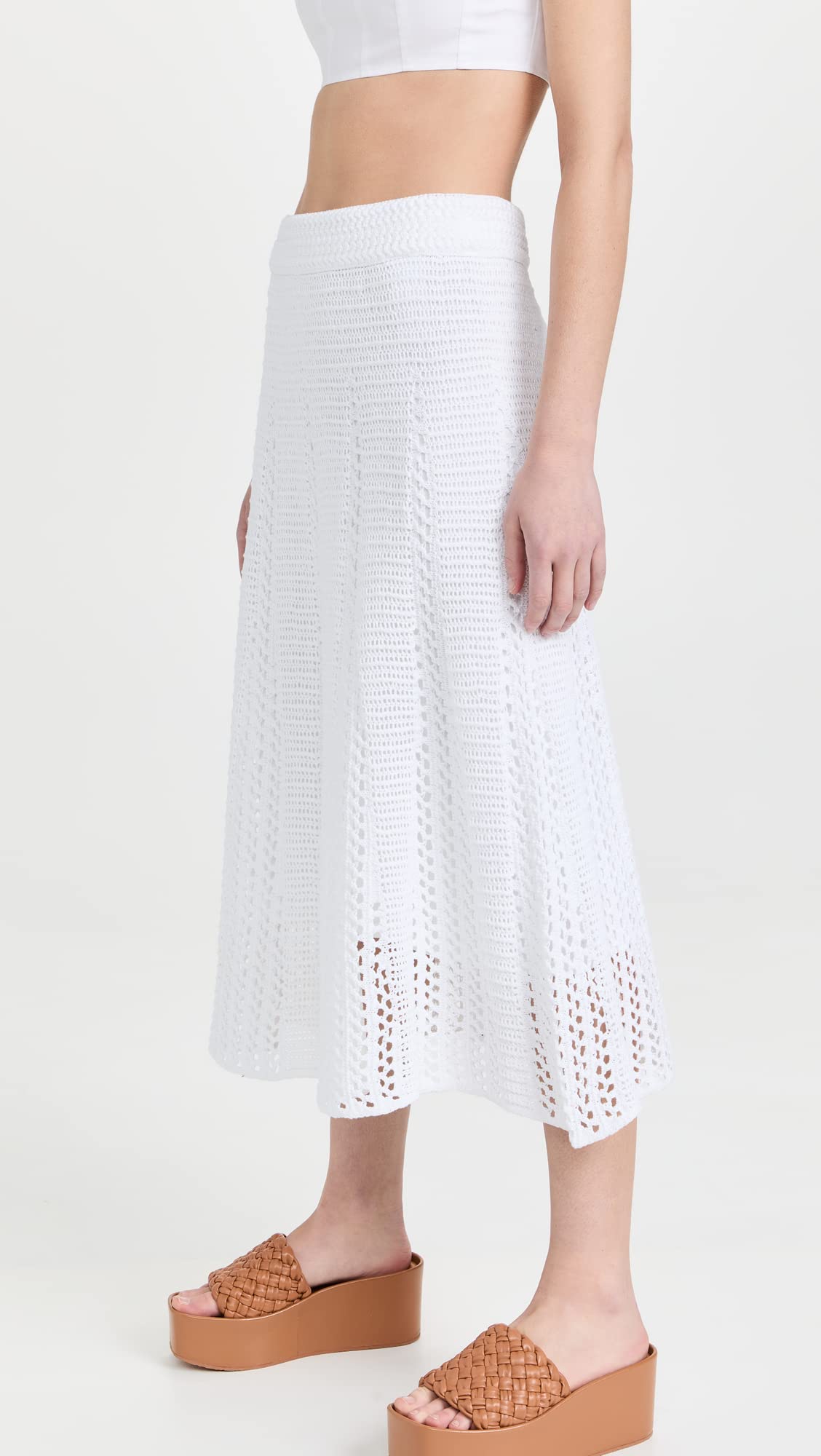 Vince Godet Crochet Skirt for Women - Elegant Flared Midi Skirt with High Waist & Side Slits - Perfect for Summer, Beach, Boho Outfits & Casual Wear