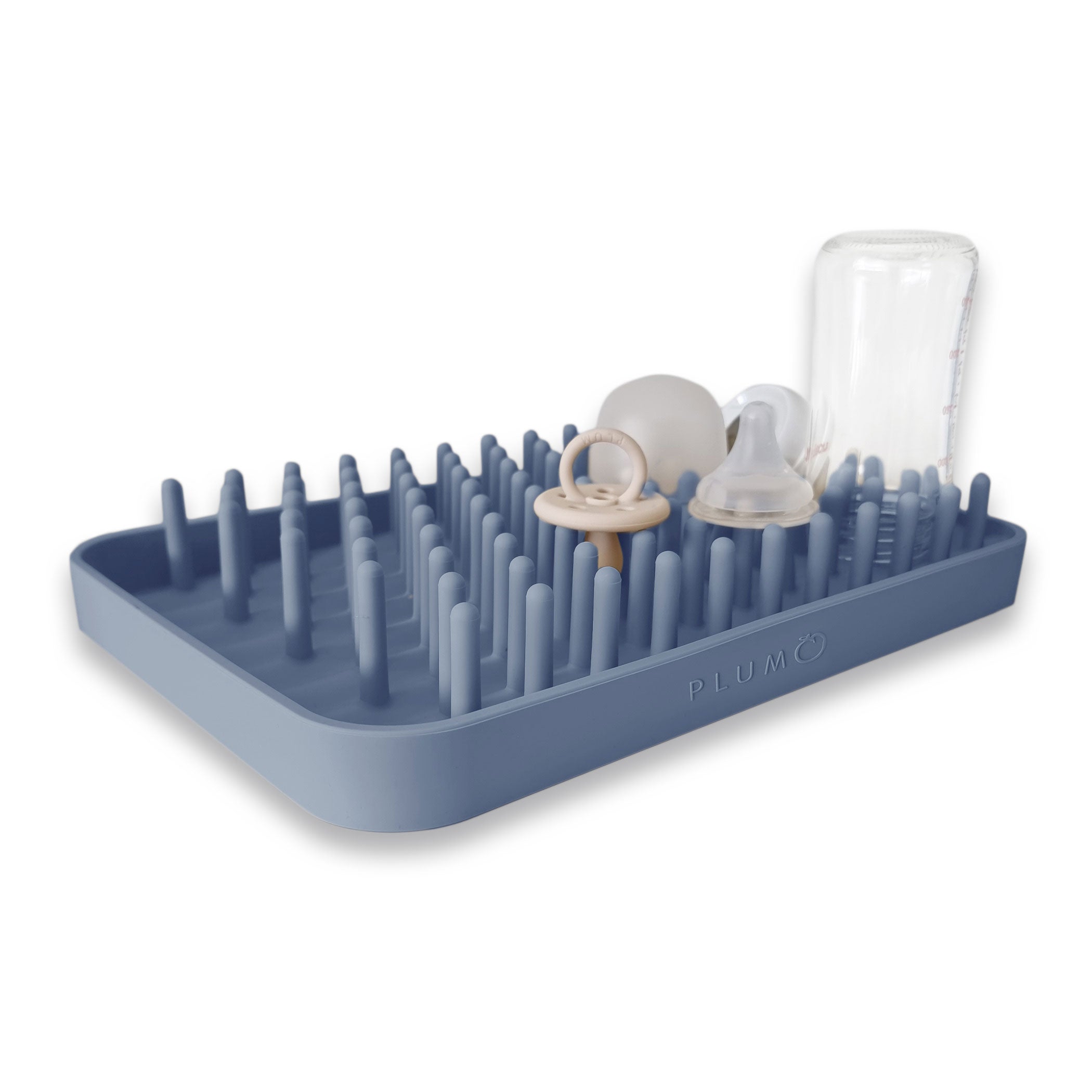 PLUM Silicone Drying Rack - Foldable Dish Drying Rack for Kitchen Counter, Space Saving Steel Blue Dish Drainer - Perfect for Small Kitchens, Apartments & RVs