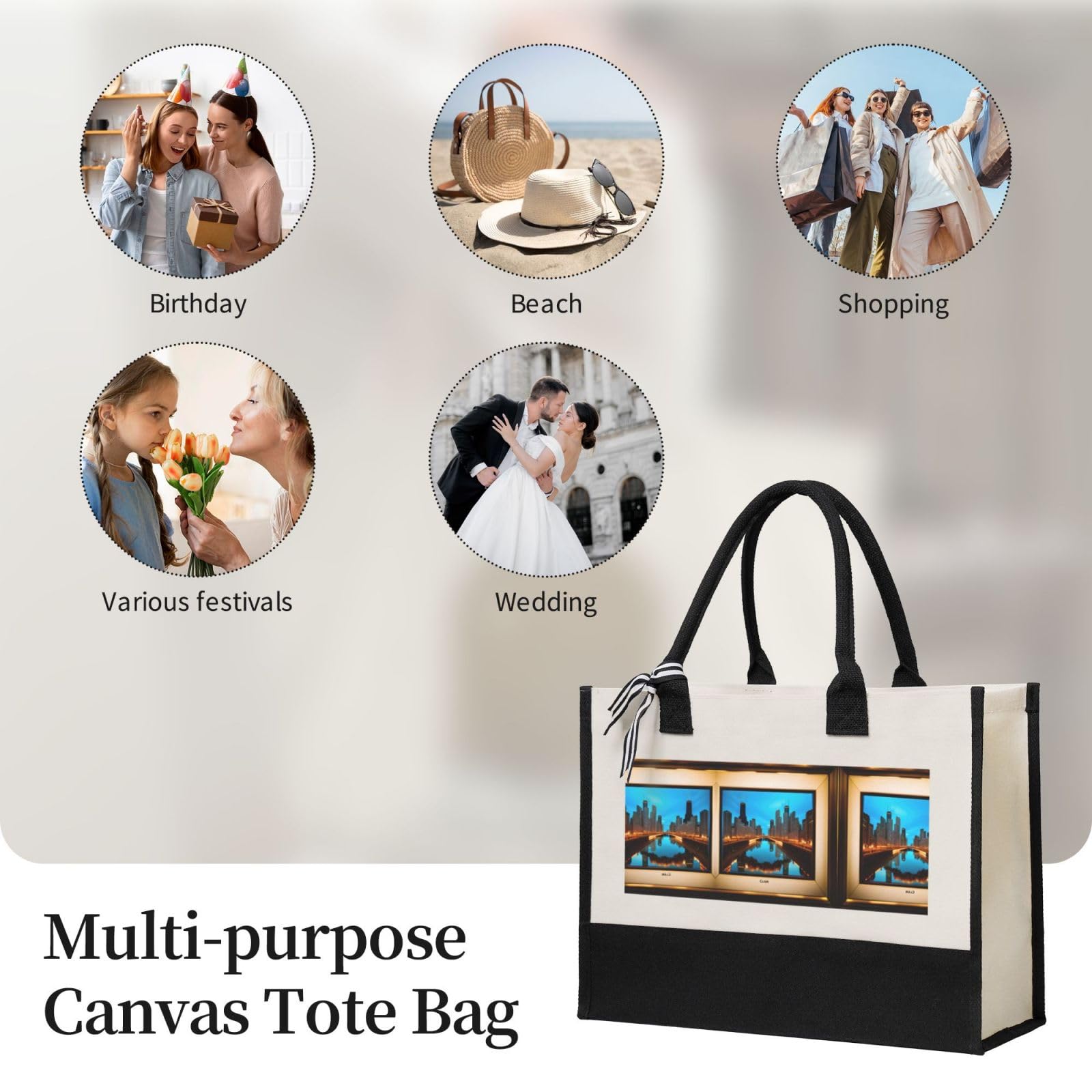 DRTGEDS Chicago Christmas Tote Bag - Reusable Canvas Gift Bag for Women | Holiday Shopping & Travel