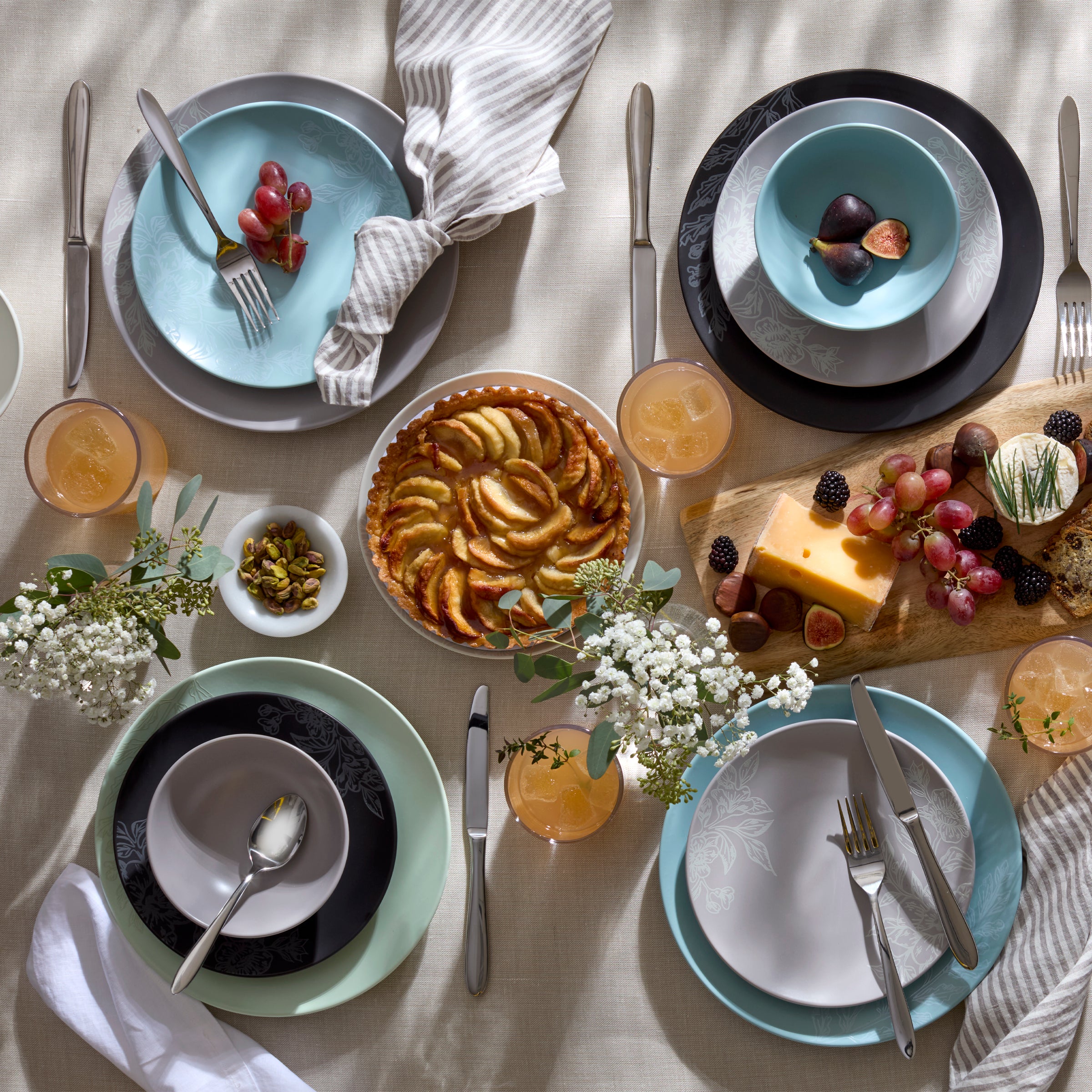 Roseto Charcoal 12-Piece Dinnerware Set - Elegant Stoneware Plates, Bowls & Mugs for Everyday Dining, Dinner Parties & Home Decor