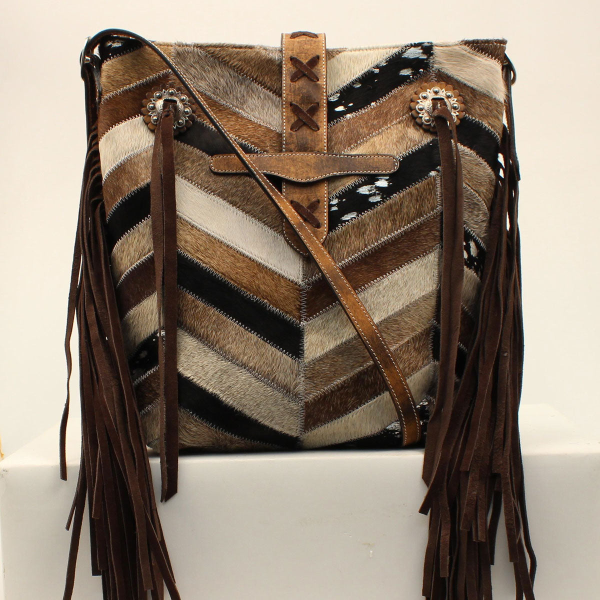 Angel Ranch Crossbody Bag in Chevron Brown - Stylish Leather Purse for Women | Perfect for Everyday Use, Travel & Casual Outings