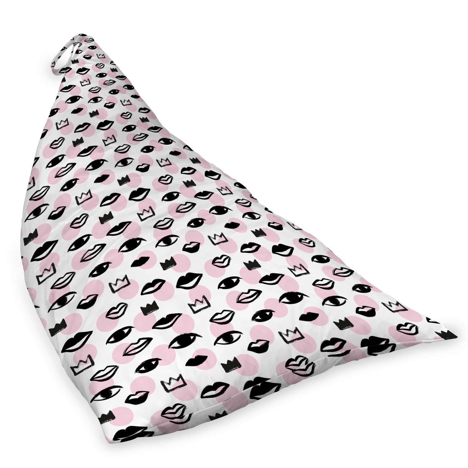 Ambesonne Love Lounger Chair Bag - Handmade Polka Dot Design with Lips, Eyes & Crowns - High Capacity Storage Organizer with Handle - Rose Charcoal Grey - Perfect for Beach, Picnic, Camping & Home Storage
