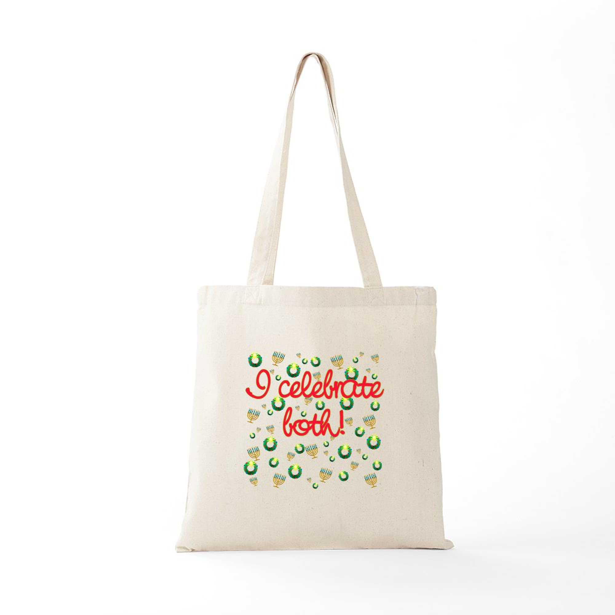 Hanukkah and Christmas Reusable Canvas Tote Bag - Eco-Friendly Natural Shopping Bag for Holiday Gifts, Groceries & Daily Use