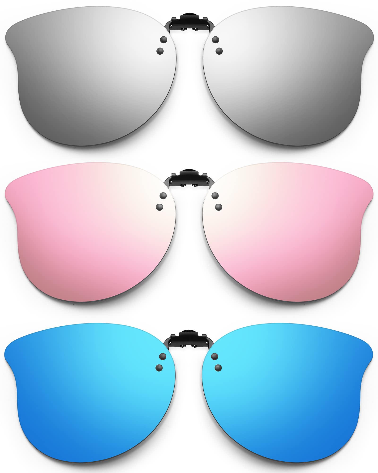 3 Pairs Polarized Clip-On Sunglasses for Women - Cat Eye Flip Up Lens, Lightweight Metal Frame Rimless Clip-On Glasses - Perfect for Driving, Reading & Outdoor Activities