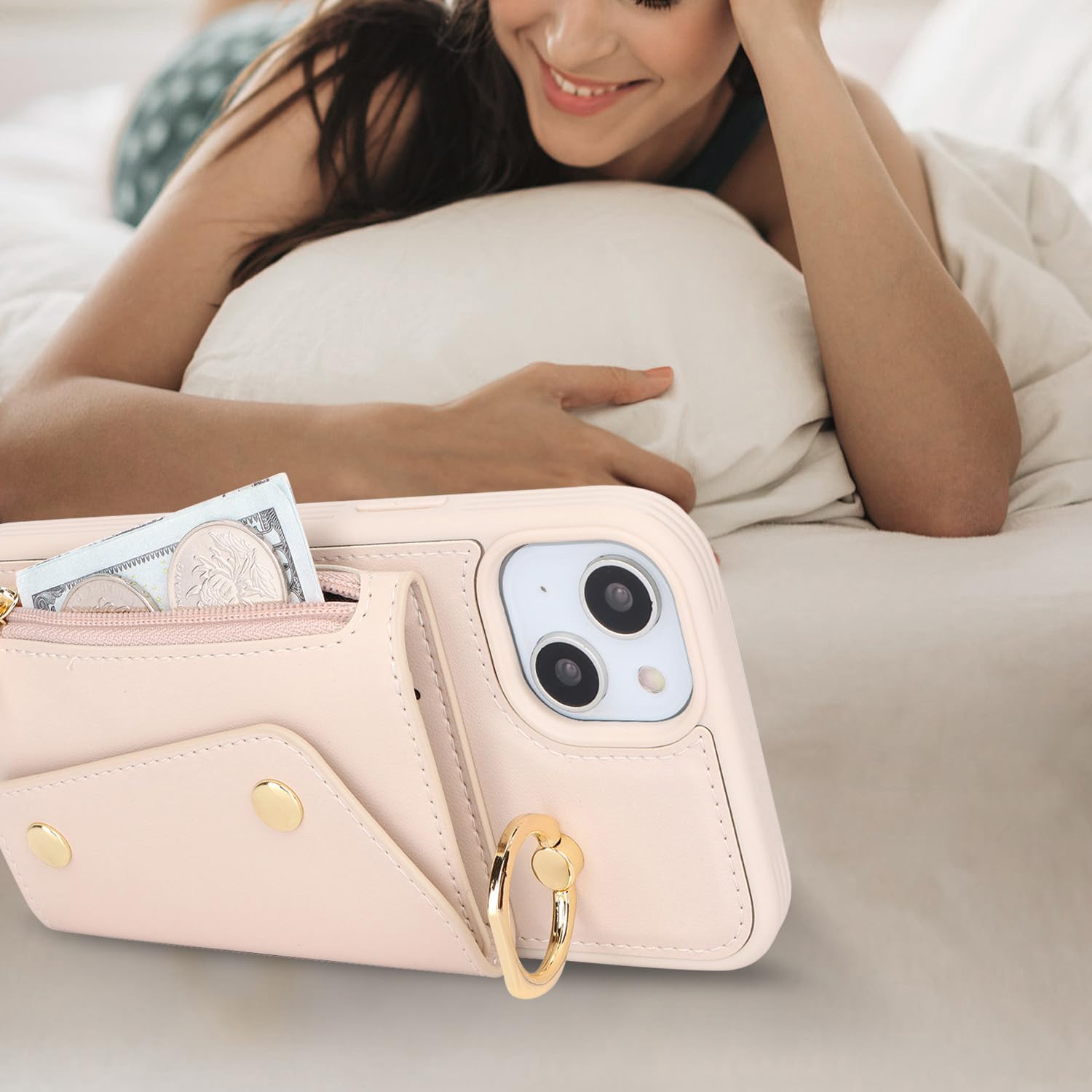 Premium iPhone 15 Plus Wallet Case with Card Holder & Crossbody Strap - 6.7