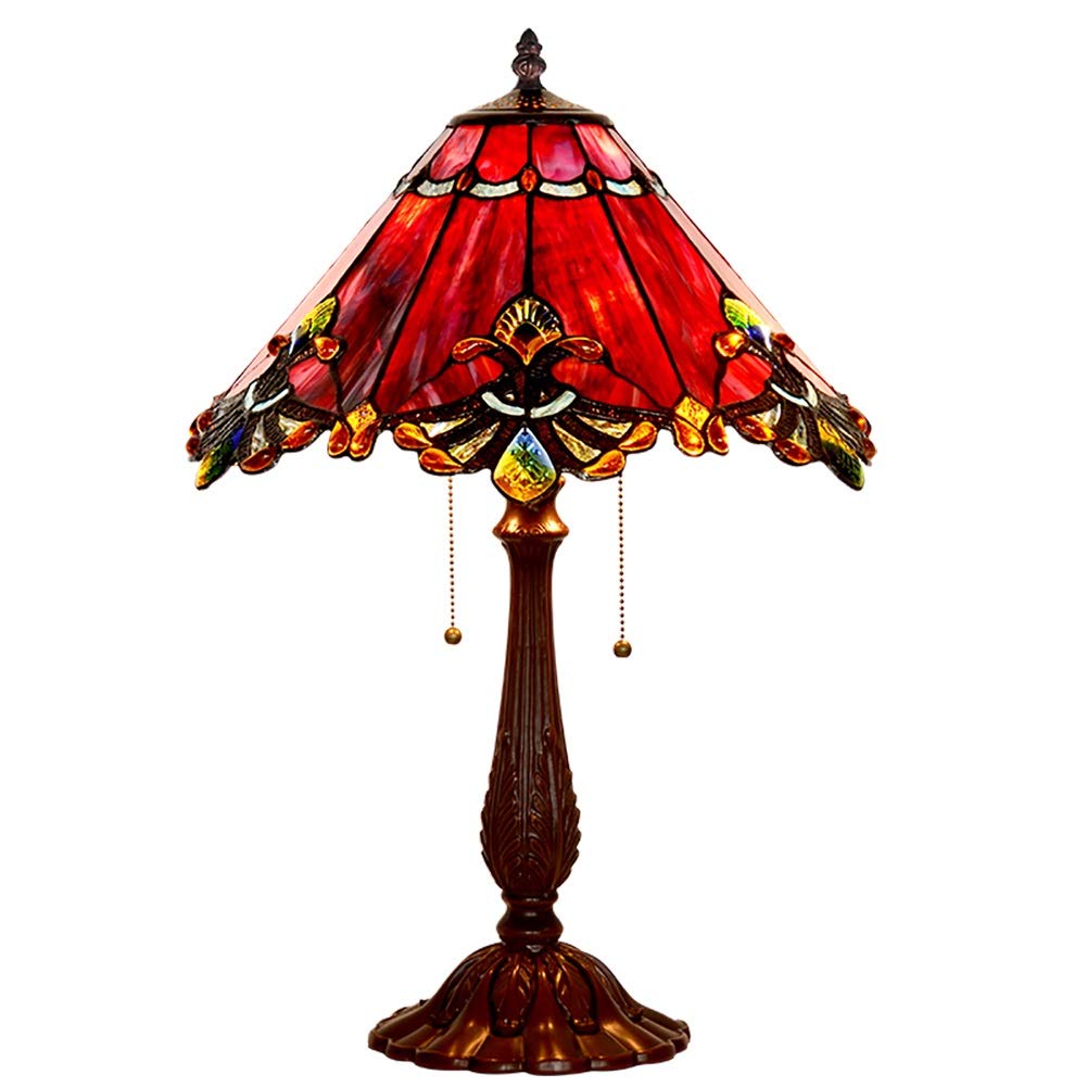 Tiffany Style Stained Glass Table Lamp - 13/17 Inch Umbrella Shade for Bedroom, Living Room & Office - Romantic Decorative Lighting for Reading, Coffee Bar & Gifts - Handcrafted Art Lamp for Home Decor