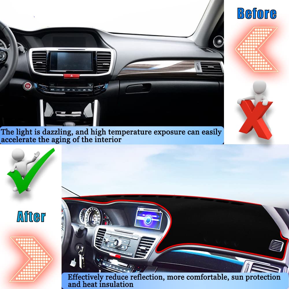Custom Fit Dashboard Cover Mat for 2014-2017 Honda Accord - Anti-Slip Center Console Protector with Red Edge Trim | Perfect for Sun Protection & Interior Decoration