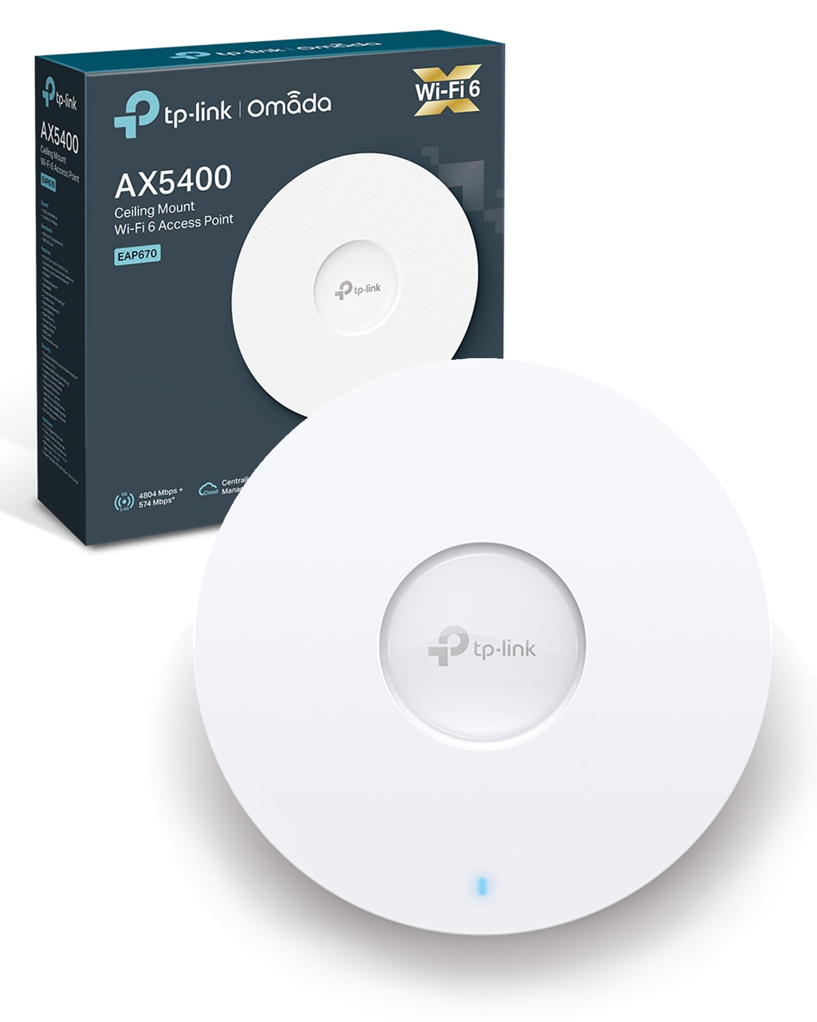 TP-Link EAP670 AX5400 Dual Band WiFi 6 Ceiling Mount Access Point | Omada Mesh WiFi System | PoE+ Powered (802.3at) | Wall/Ceiling Installation | Free Controller Software | for Home Office, Business & Large Area Coverage