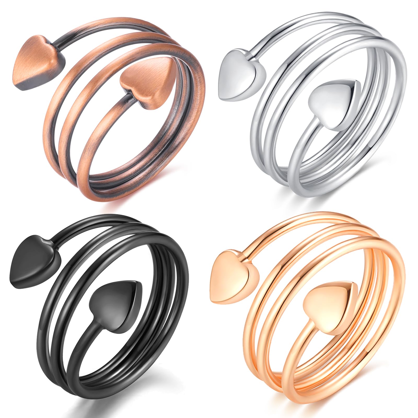 Vicmag Adjustable Copper Magnetic Rings for Women - 4PCS Set (Rose Gold, Silver, Copper, Black) - 100% Pure Solid Copper Jewelry Gift for Finger & Thumb - Perfect for Arthritis Relief, Fashion Accessories & Wellness Therapy