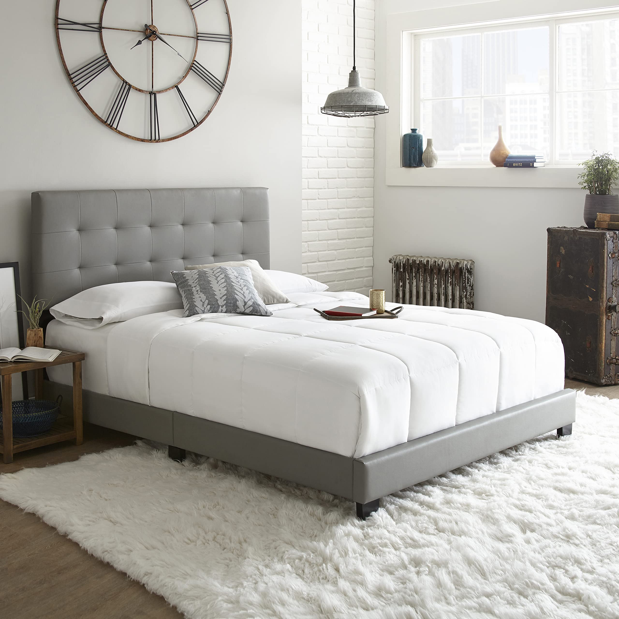 Boyd Sleep Roma Gray Vegan Leather Queen Size Platform Bed Frame with Adjustable Headboard - No Box Spring Needed, Easy Assembly, Quiet & Sturdy Mattress Support for Modern Bedroom, Guest Room or Apartment