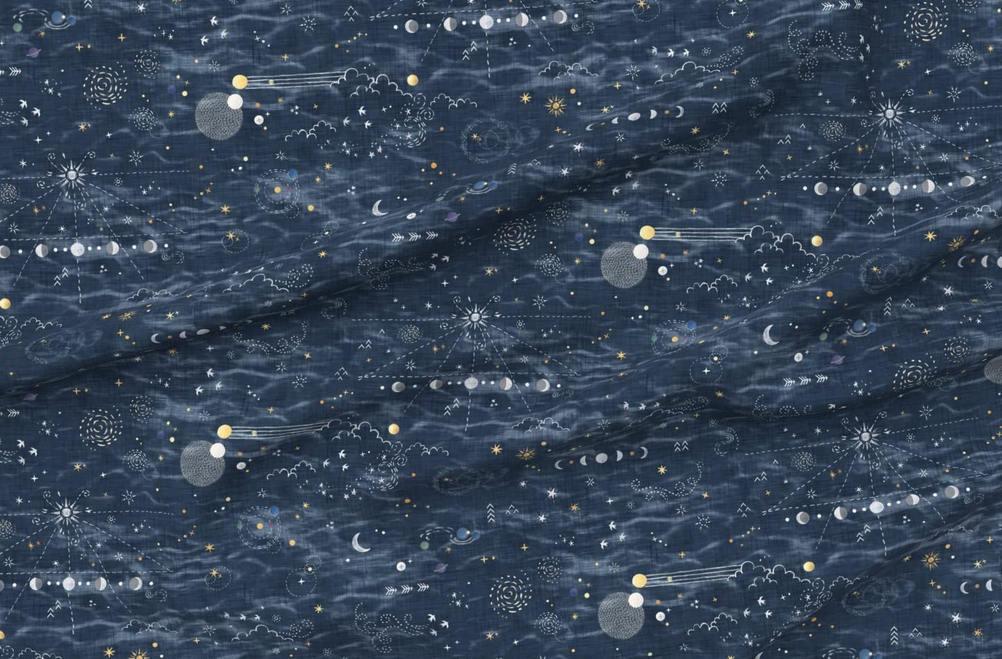 Stargazer Astronomy Constellation Planets Moon Stars Clouds Shibori Printed Velvet Upholstery Fabric - Fat Quarter for Home Decor, Apparel & DIY Projects | Perfect for Curtains, Pillows, Quilting & Fashion Design