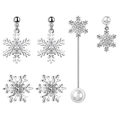 E6:3pairs Silver Snowflake Earrings