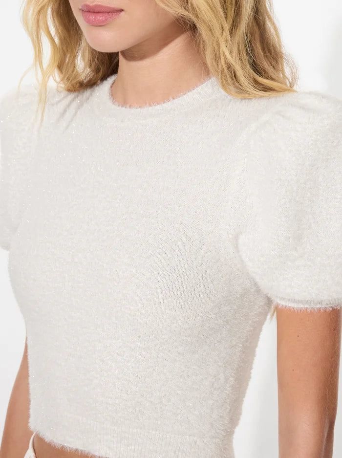 Ciara Puff Sleeve Sweater - Soft White Knit Pullover for Women | Cozy Winter Fashion, Casual Outfits & Office Wear