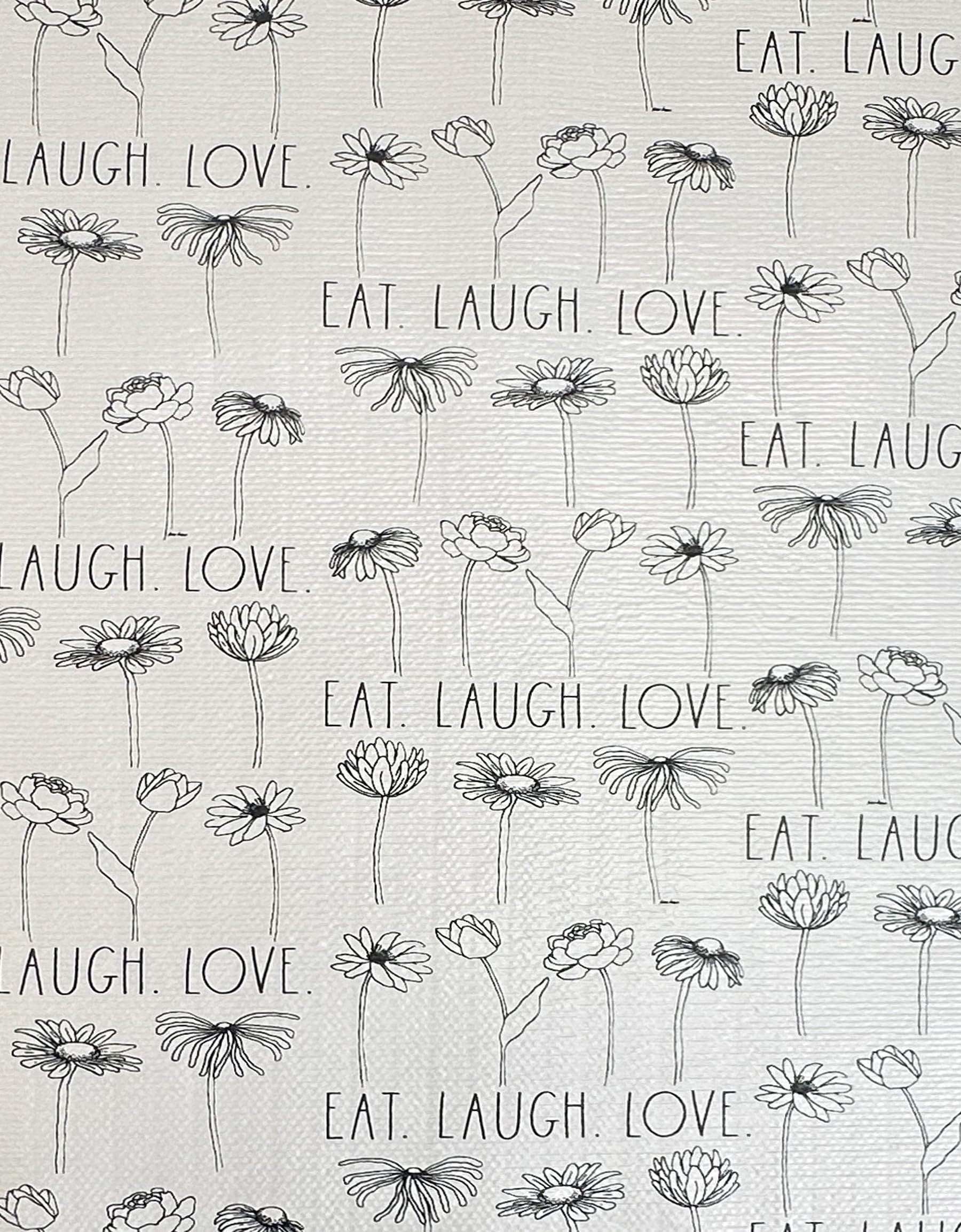 Rae Dunn Decorative Non-Slip Shelf Liner - Kitchen Cabinet, Pantry, Dresser Drawer & Refrigerator Liner - Adhesive Grip Shelf Paper for Home Organization (Eat. Love. Laugh.) - Perfect for Kitchen Storage, Bathroom Shelves & Closet Organization