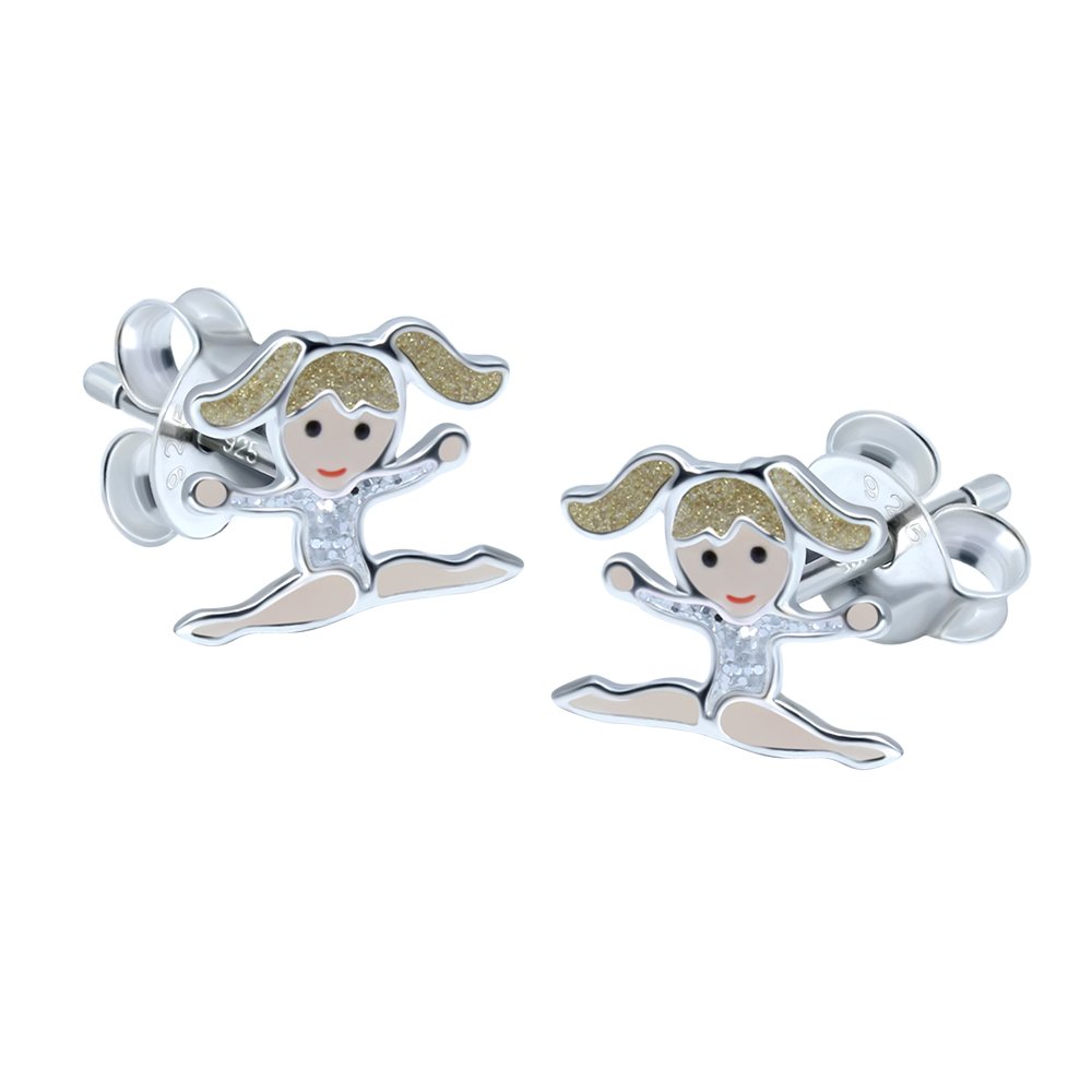 Sterling Silver Gymnastic Girl Earrings - Blonde Hair with Silver Leotard | Elegant Dangle Earrings for Women | Perfect Gift for Gymnasts, Dancers & Sports Lovers | Great for Competitions, Performances & Everyday Wear