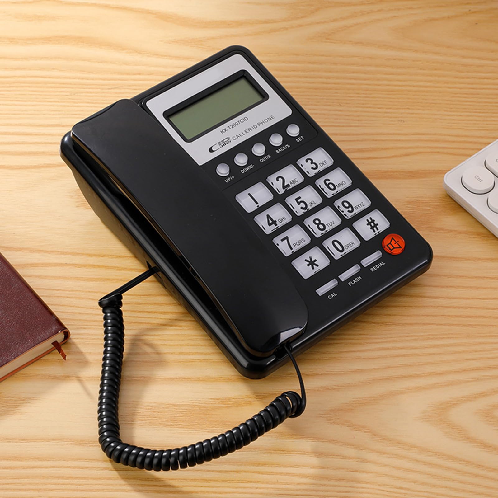 **Black Corded Landline Phone with Caller ID, LCD Display & Call Storage - DTMF/FSK Compatible for Home & Office Use - Reliable Communication for Business Calls, Remote Work & Emergency Use**