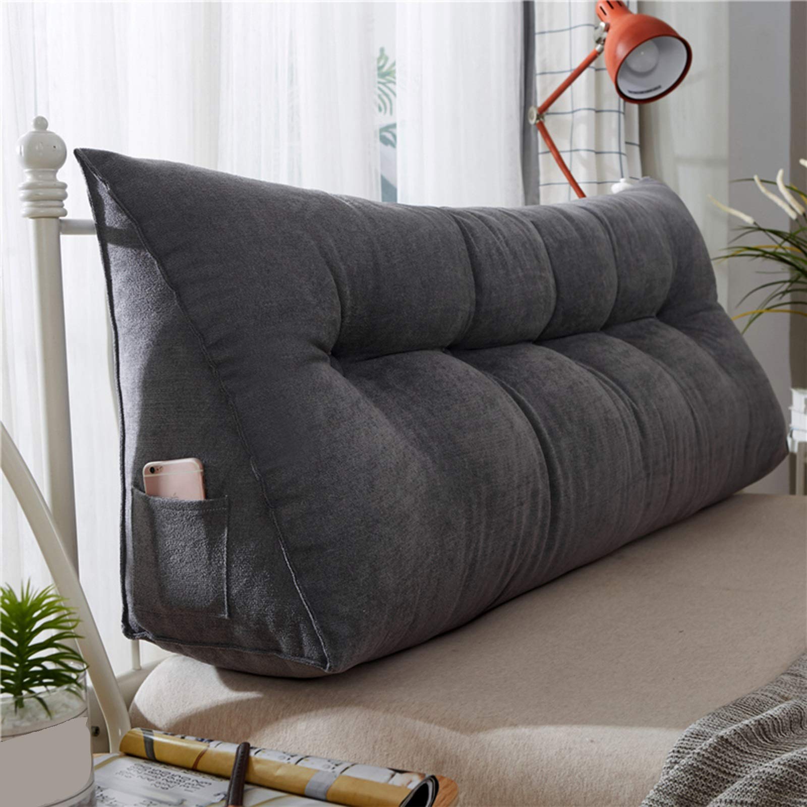 Triangular Headboard Pillow with PP Cotton Filling - Gray Wedge Backrest Support for Reading, Watching TV & Gaming - 150x25x50cm Bed & Sofa Cushion - Perfect for Home, Dorm & Office Relaxation