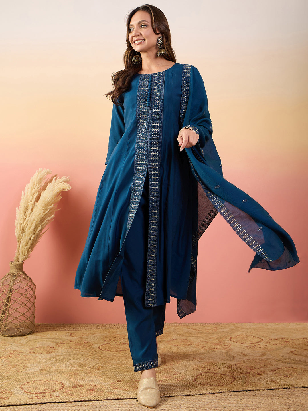 Elegant Blue Embroidered Pant Suit for Women | Designer Ready-to-Wear Formal Outfit | Perfect for Weddings, Parties & Office Wear
