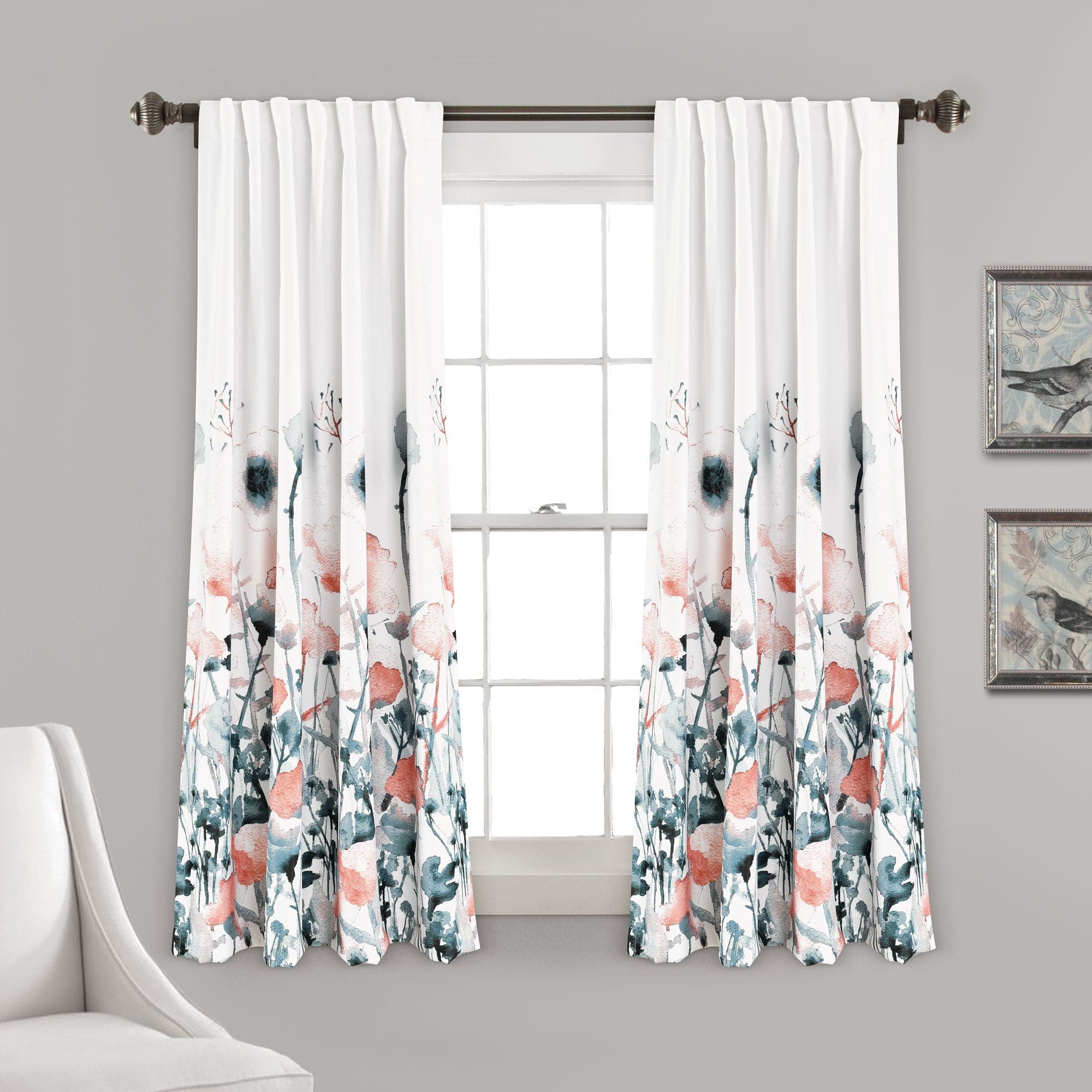 Zuri Flora Light Filtering Window Curtain Panel Set - Soft Sheer Drapes for Living Room & Bedroom - Blackout Privacy Curtains with Floral Design - Perfect for Home Decor & Sun Protection