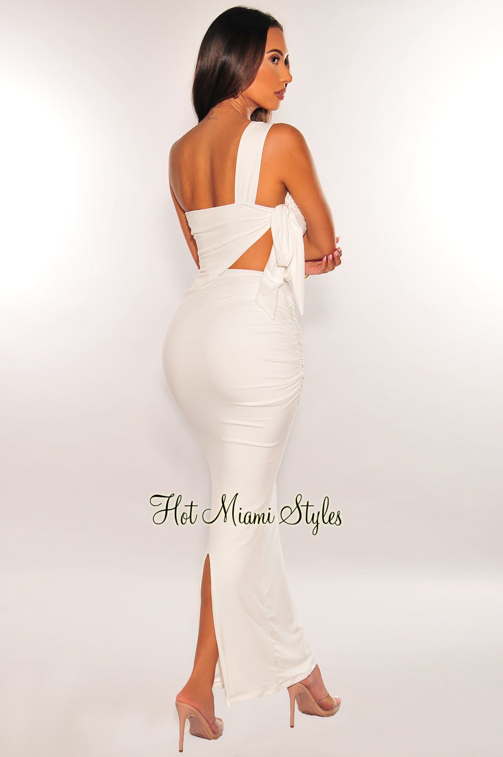 Elegant White One Shoulder Asymmetrical Tie Up High Waist Skirt Two Piece Set - Women's Chic Summer Outfit for Beach, Party & Date Night