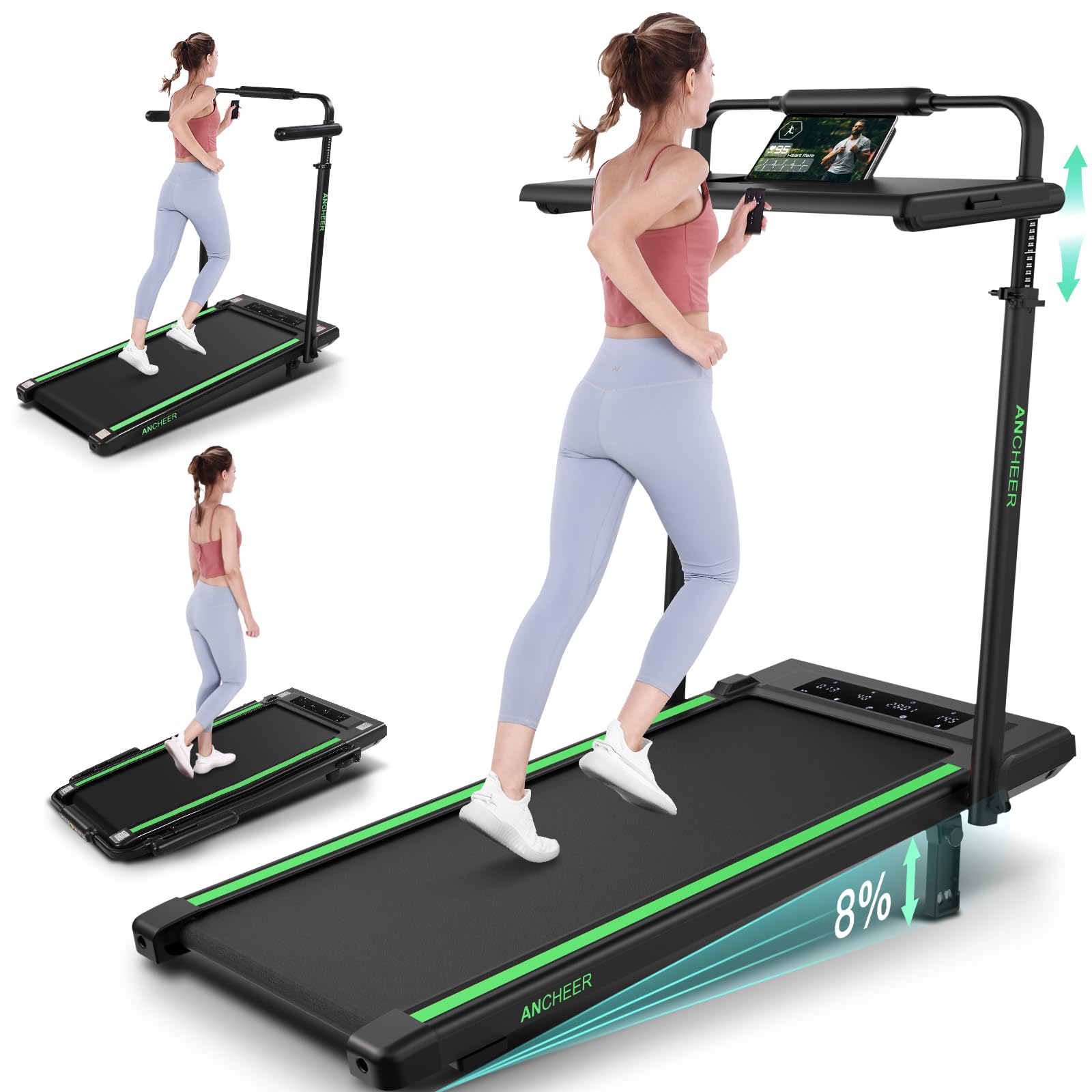 ANCHEER 4-in-1 Under Desk Treadmill with Incline & Adjustable Height - Foldable Walking Pad for Home Office, 300lbs Capacity, 3 Control Modes, No Installation Needed - Perfect for Small Spaces, Work from Home & Apartment Workouts