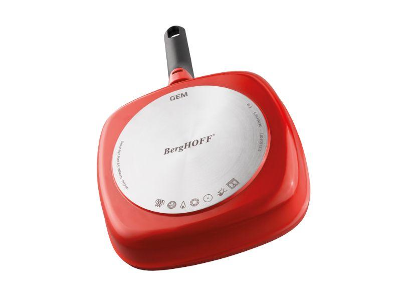 BergHOFF GEM Cast Aluminum Non-Stick 9.5-Inch Covered Saute Pan 3.5Qt - Caribbean Red, Stay Cool Handle - Perfect for Sautéing, Frying & Simmering on Gas, Electric & Induction Cooktops