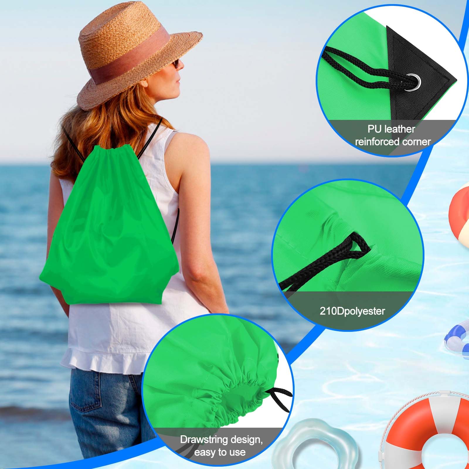 PLULON 2-Pack Green Drawstring Backpacks - Lightweight Cinch Sack Gym Bags for Yoga, Travel, Sports & Outdoor Activities | Perfect for Gym, Beach, School & Camping Essentials
