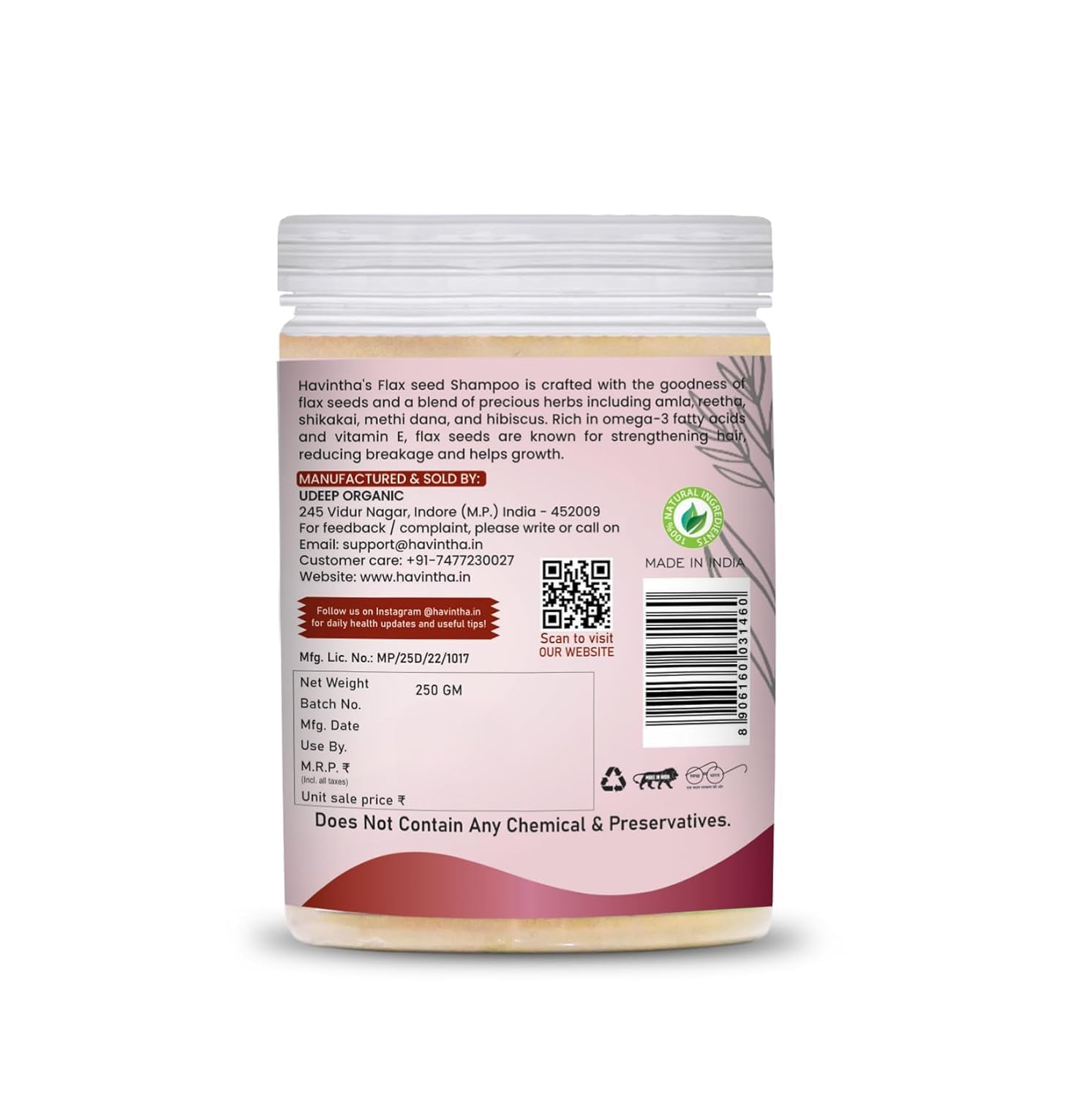 Natural Hair Shampoo with Flaxseed, Amla & Herbs - 8.8oz Jar for Dry Hair Care | Sulfate-Free Shampoo with Reetha, Shikakai, Methidana, Hibiscus & Milk Powder | Men & Women | For Daily Use, Hair Growth & Scalp Nourishment