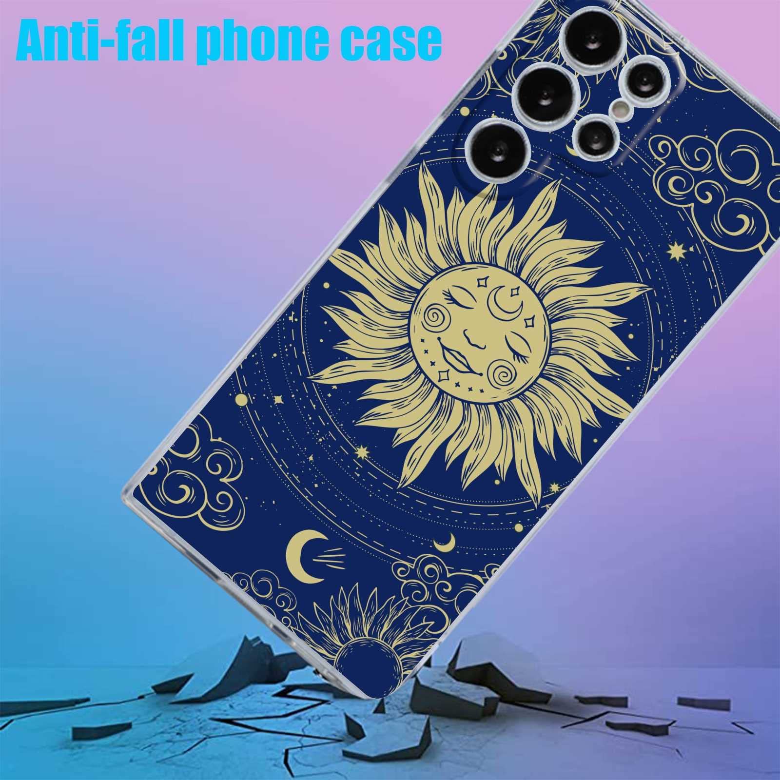 Samsung Galaxy S22 Ultra Case - Celestial Golden Sun Moon & Cloud Soft TPU Clear Phone Cover for Women | Trendy Protective Case for Everyday Use, Work & Travel