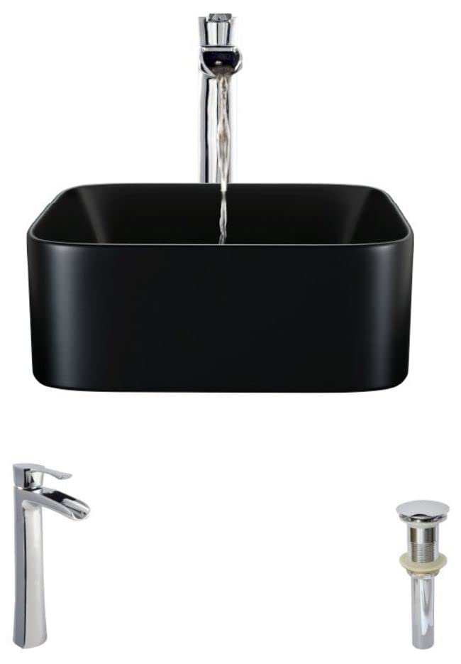 R2-5033-MB White Porcelain Vessel Bathroom Sink with Pop-Up Drain - Modern Above Counter Bathroom Vanity Sink for Home & Hotel Renovation