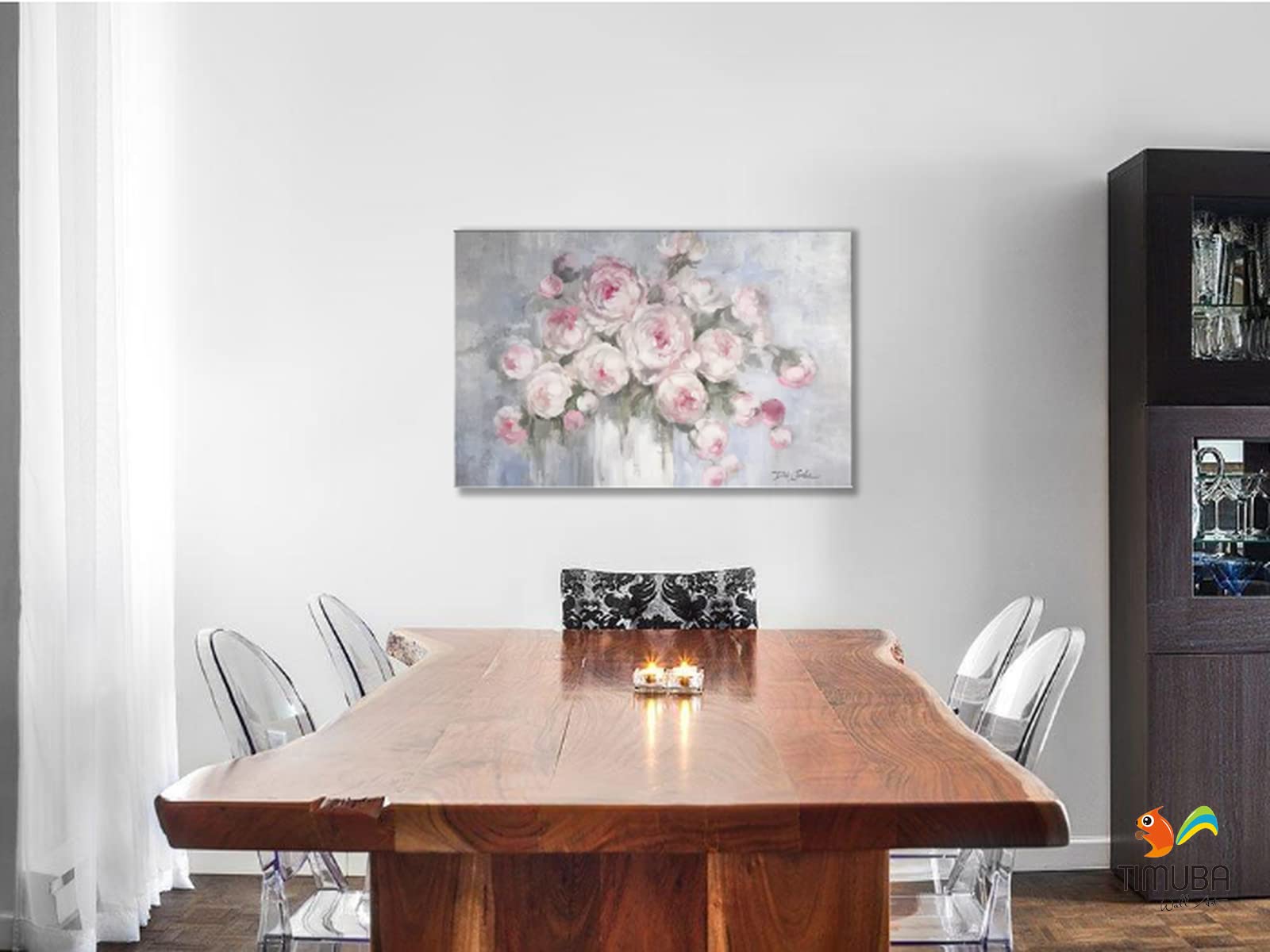 TIMUBA Pink Roses Canvas Wall Art - 32x48 Inch Floral Botanical Painting Print for Bathroom & Living Room Decor | Ready to Hang Flower Artwork | Perfect for Home, Office & Bedroom Wall Decoration