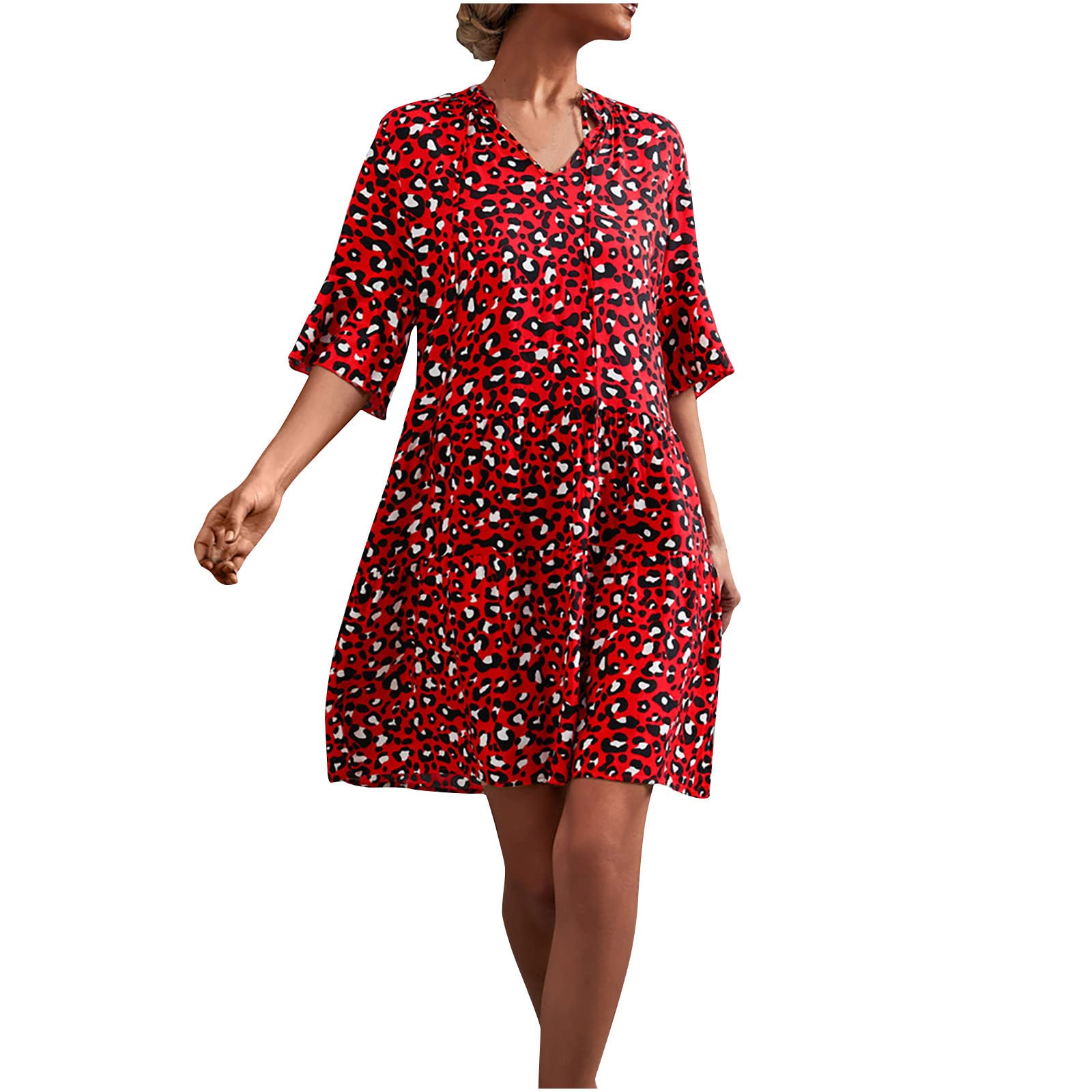 BFAFEN Women's Plus Size Floral Print V-Neck Midi Dress - Casual Summer Shirt Dress with Tie Waist for Beach, Vacation & Outdoor Activities