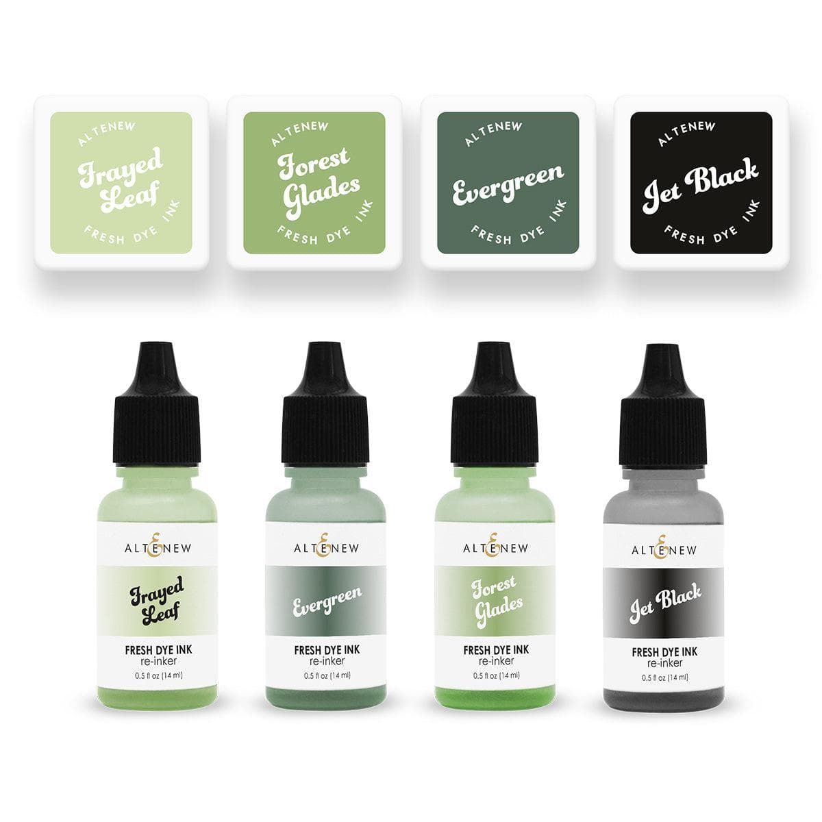 Green Fields Fresh Dye Ink Mini Cube & Reinker Bundle Set for Card Making, Scrapbooking & DIY Crafts - Vibrant Watercolor Stamping Supplies
