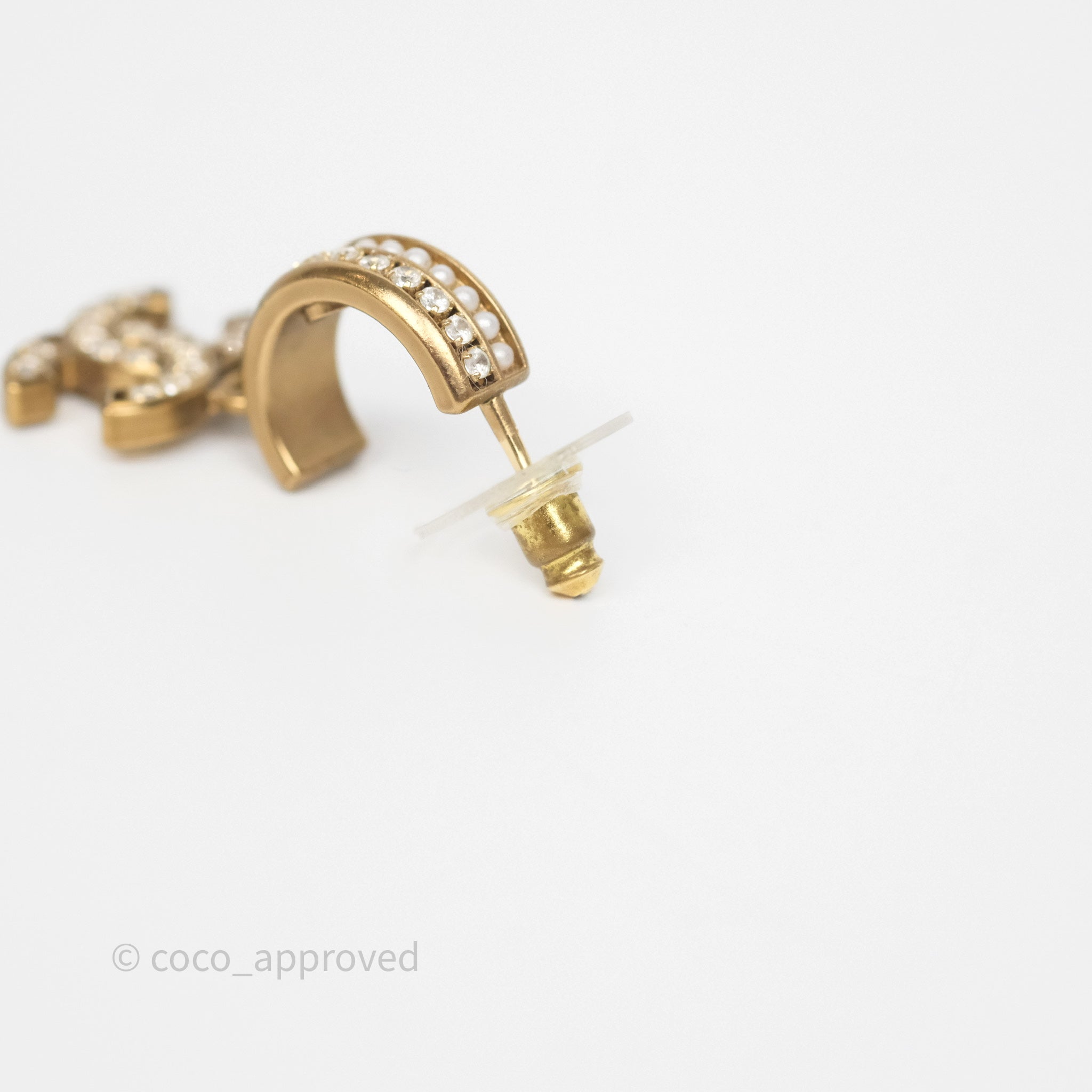 Chanel CC Crystal Pearl Hoop Earrings Gold Tone 21C - Luxury Fashion Jewelry for Women, Elegant Pearl & Crystal Design - Perfect for Parties, Weddings & Special Occasions