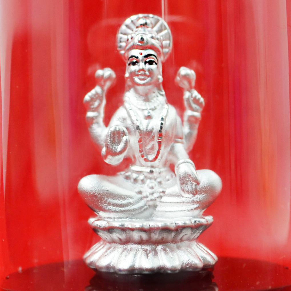 999 Pure Silver Lakshmi Circular Idol Sitting on Lotus - Hindu Goddess of Wealth & Prosperity Statue - Perfect for Home Altar, Meditation Space & Spiritual Gift