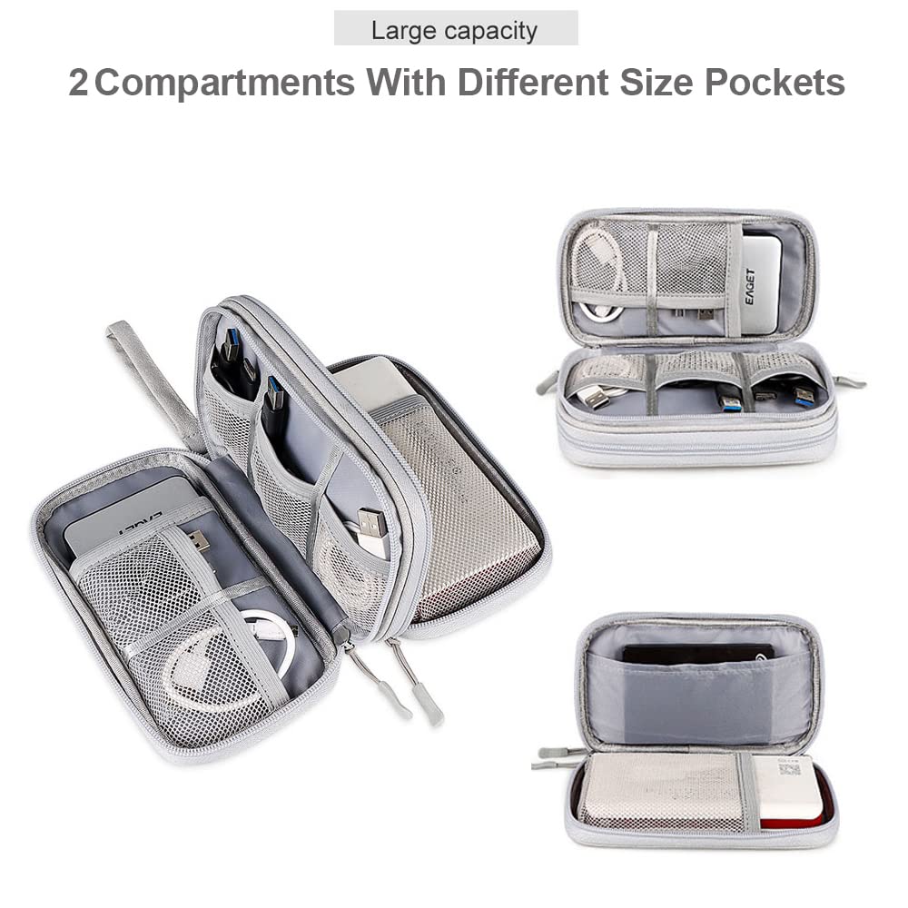 DDgro Travel Electronics Organizer Bag - Tech Case Pouch for Phone, SD Cards, Charger, Power Bank, Cables, Mouse & Headphones (Medium, Light Grey) - Perfect for Business Trips, Commuting & Air Travel
