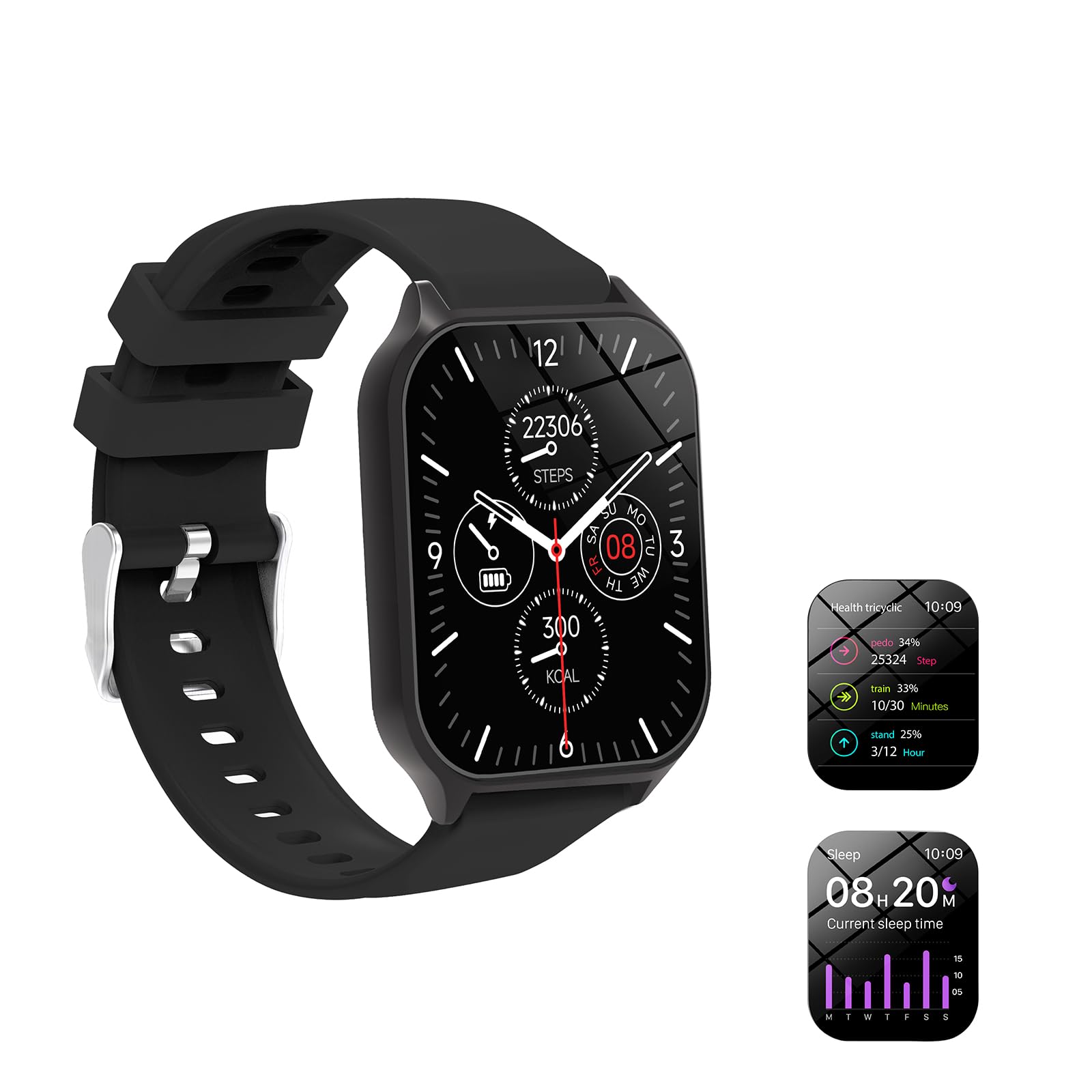 Smart Fitness Watch with Heart Rate Monitor, Sleep & Activity Tracker, Pedometer, Waterproof for Men Women - Perfect for Running, Gym Workouts & Daily Health Tracking (Black)